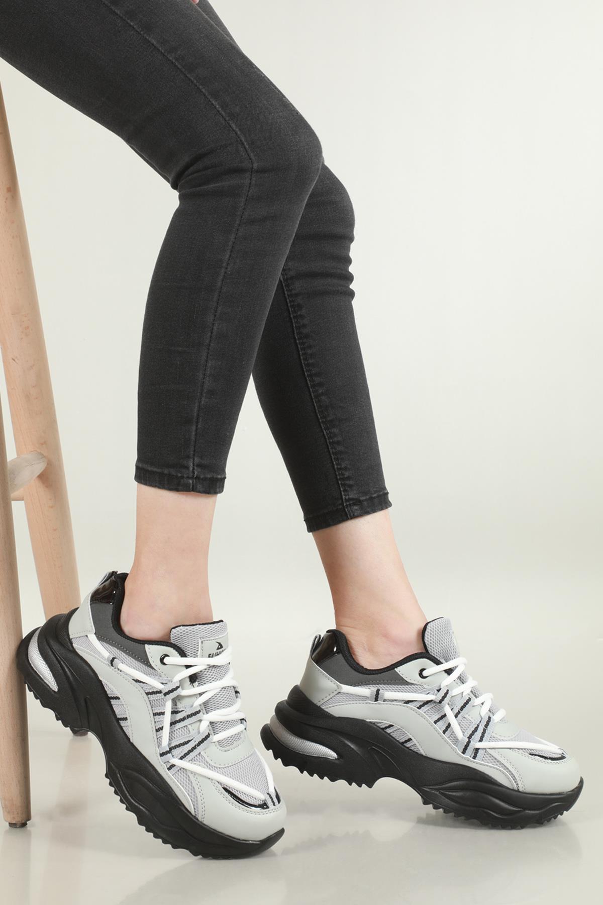 Nefes Alır Ortopedik Gümüş Siyah Kadın Spor Ayakkabı CELOSİA Kadın Sneaker Beınsteps BEİNSTEPS Celosia 605 ZEN SPOR