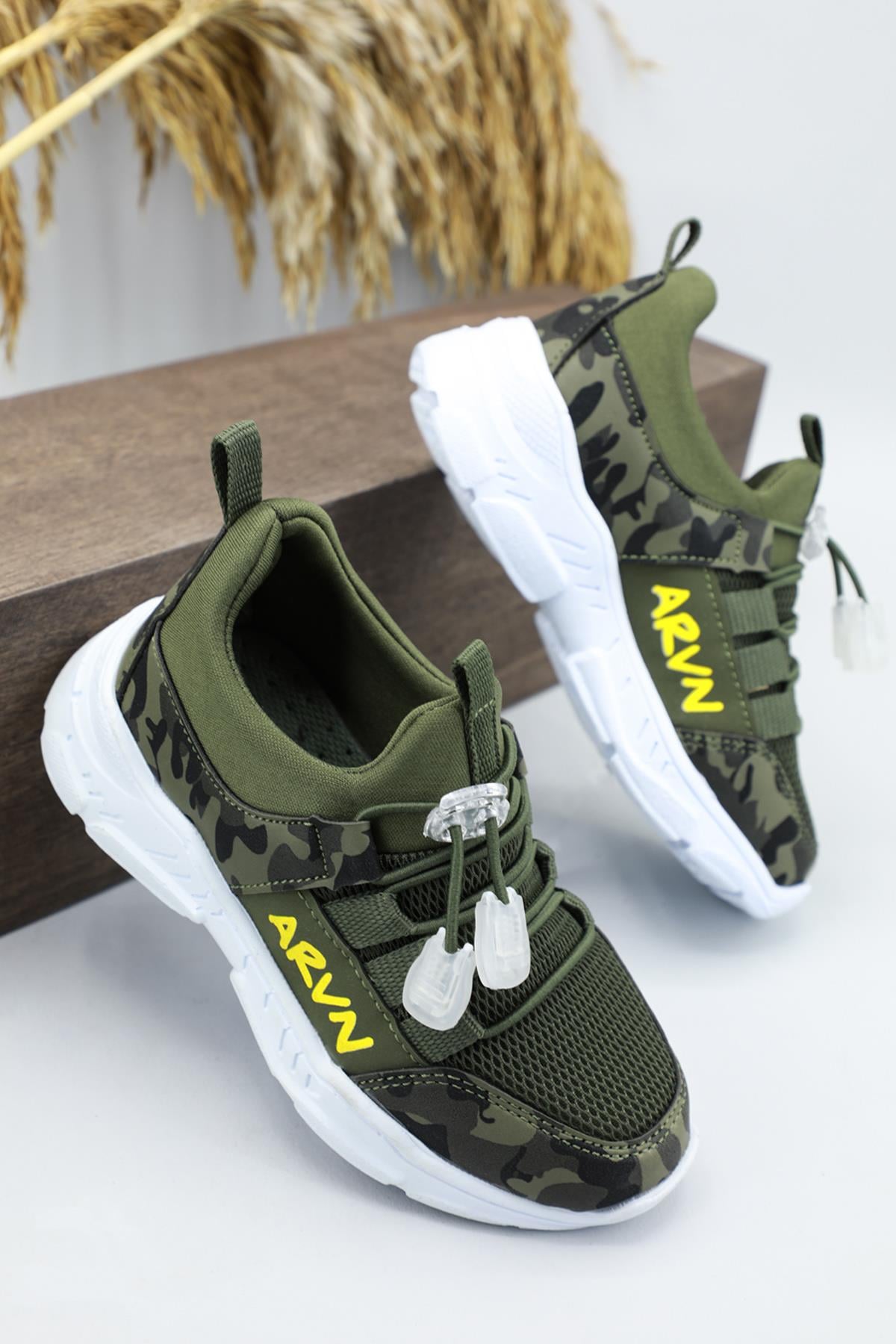 Nefes Alır Ortopedik Haki Kamuflaj Çocuk Spor Ayakkabı 425 Çocuk Günlük Spor Ayakkabı Arvenzo Arvento 425 Filet Spor