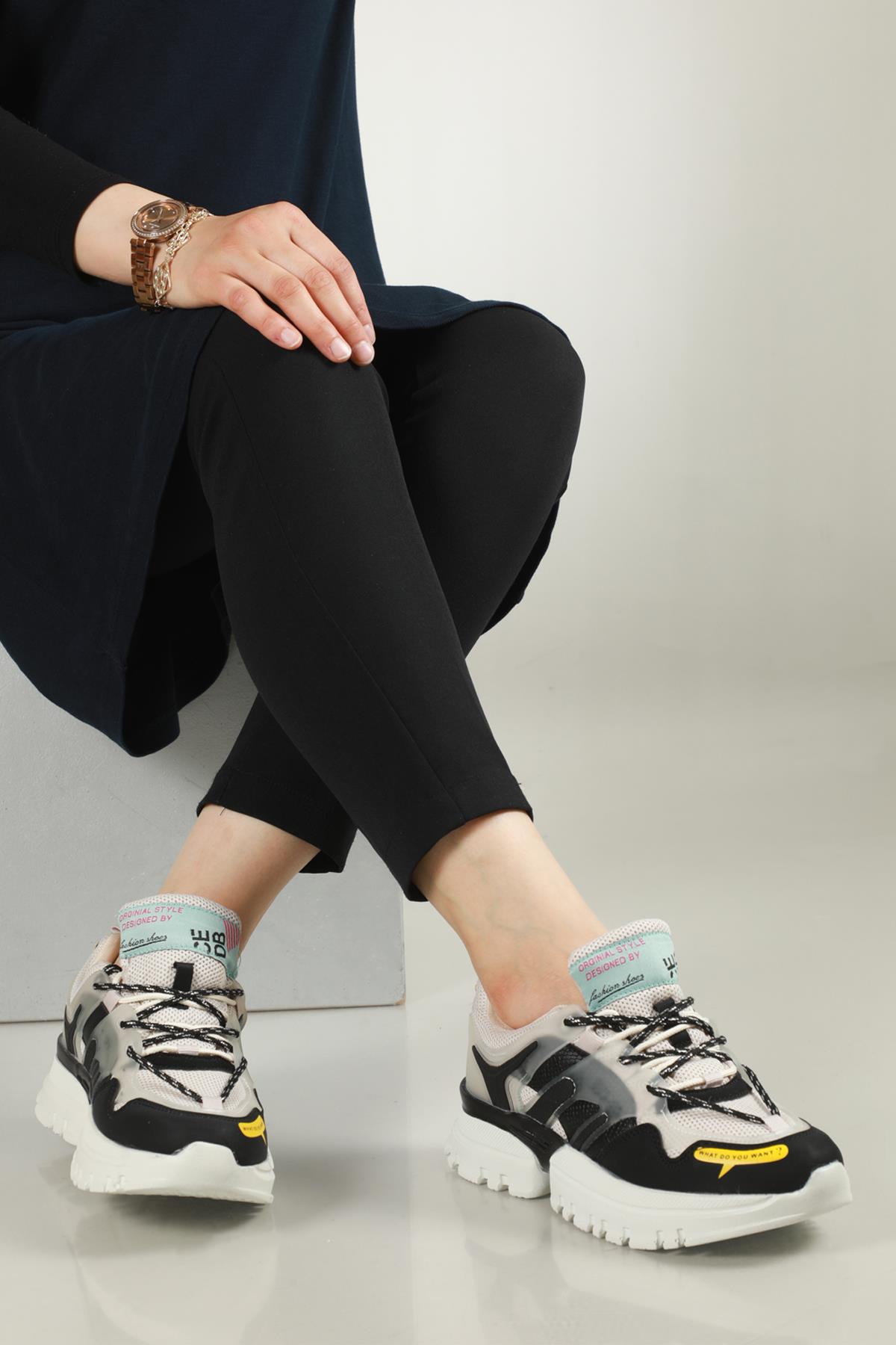Nefes Alır Rahat Bej Siyah Unisex Spor Ayakkabı 5154 Unisex Günlük Spor Ayakkabı Conpax CONPAX 5154 UNİSEX SPOR AYAK