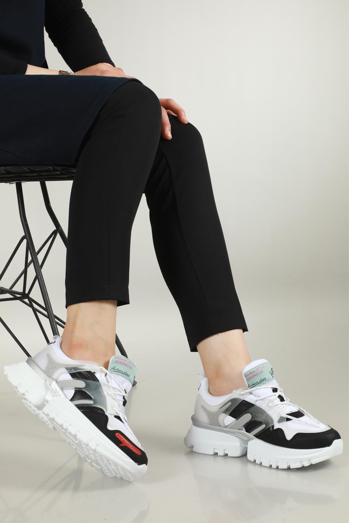 Nefes Alır Rahat Beyaz Siyah Unisex Spor Ayakkabı 5154 Unisex Günlük Spor Ayakkabı Conpax CONPAX 5154 UNİSEX SPOR AYAK