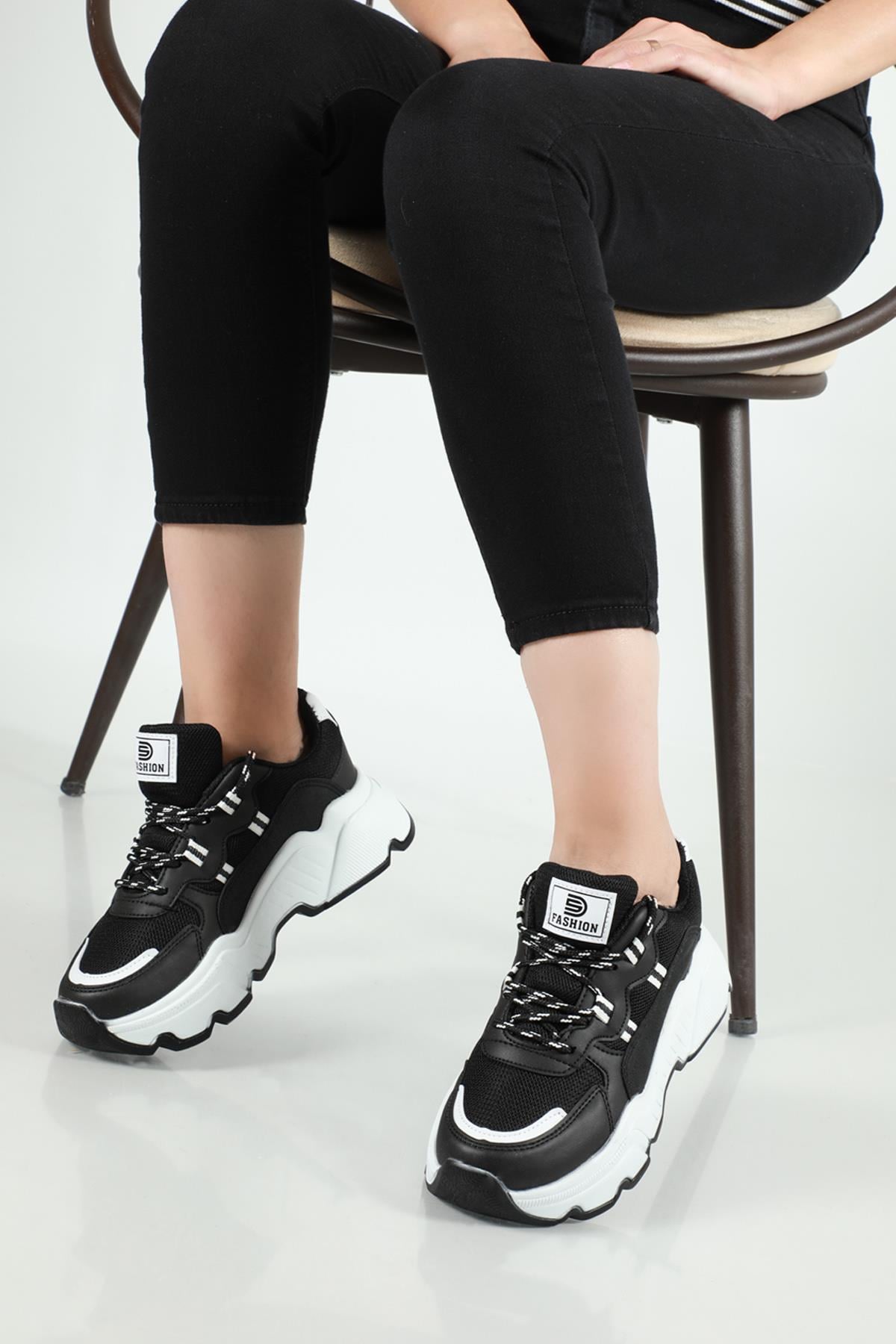 Nefes Alır Rahat Siyah Beyaz Kadın Spor Ayakkabı 142 Kadın Günlük Spor Ayakkabı Dark Step DARKSTEP 142 ZEN ANORAK SPOR
