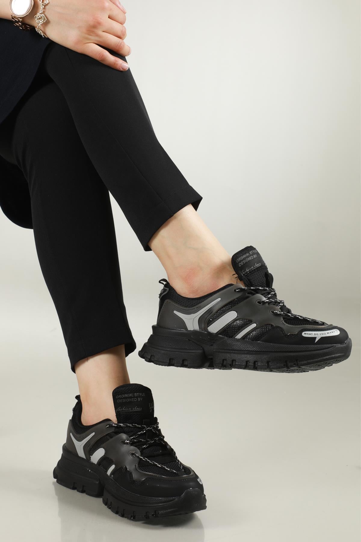 Nefes Alır Rahat Siyah Gümüş Unisex Spor Ayakkabı 5154 Unisex Günlük Spor Ayakkabı Conpax CONPAX 5154 UNİSEX SPOR AYAK
