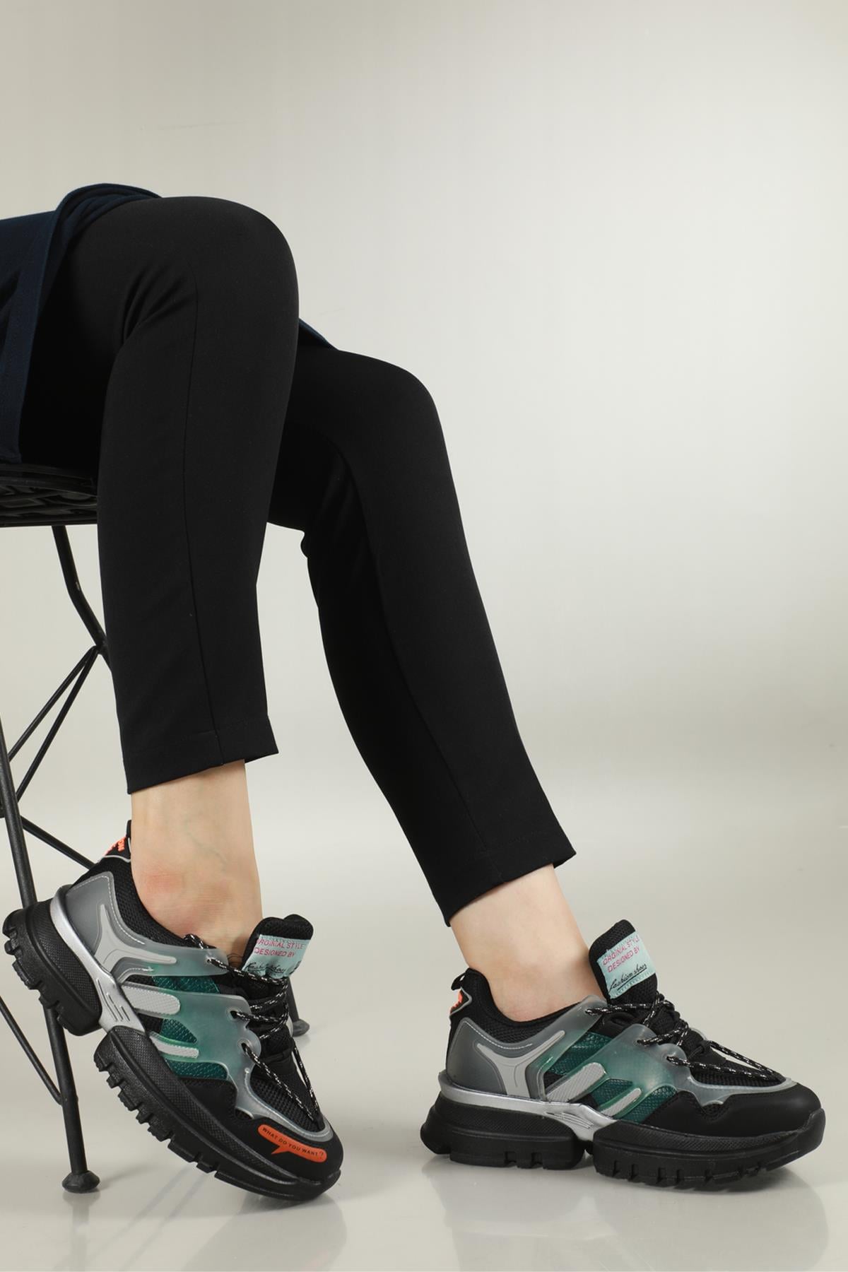 Nefes Alır Rahat Siyah Yeşil Unisex Spor Ayakkabı 5154 Unisex Günlük Spor Ayakkabı Conpax CONPAX 5154 UNİSEX SPOR AYAK