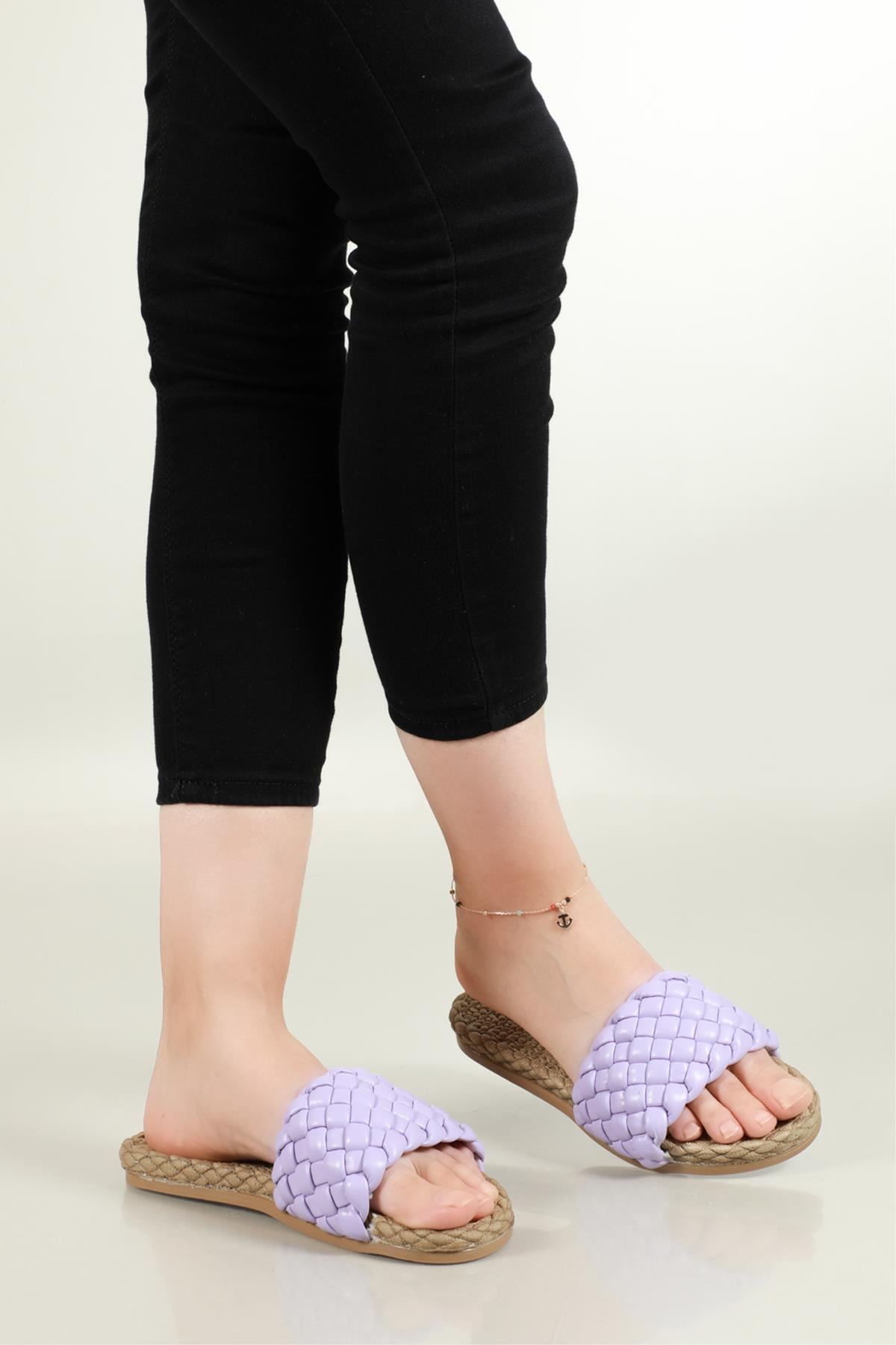 Örgülü Mor Kadın Terlik 353 Kadın Günlük Terlik TARHAN TARHAN 353 Örgülü