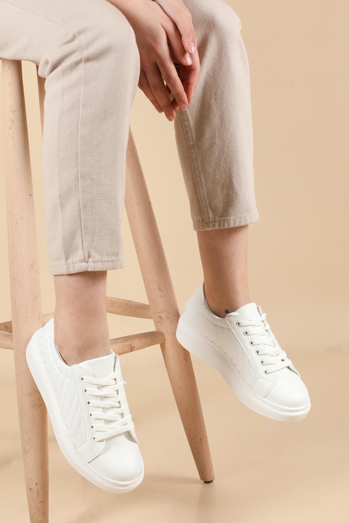 Ortopedik Beyaz Kadın Spor Ayakkabı HELİX Kadın Sneaker Beınsteps BEİNSTEPS Ş-04 HELİX