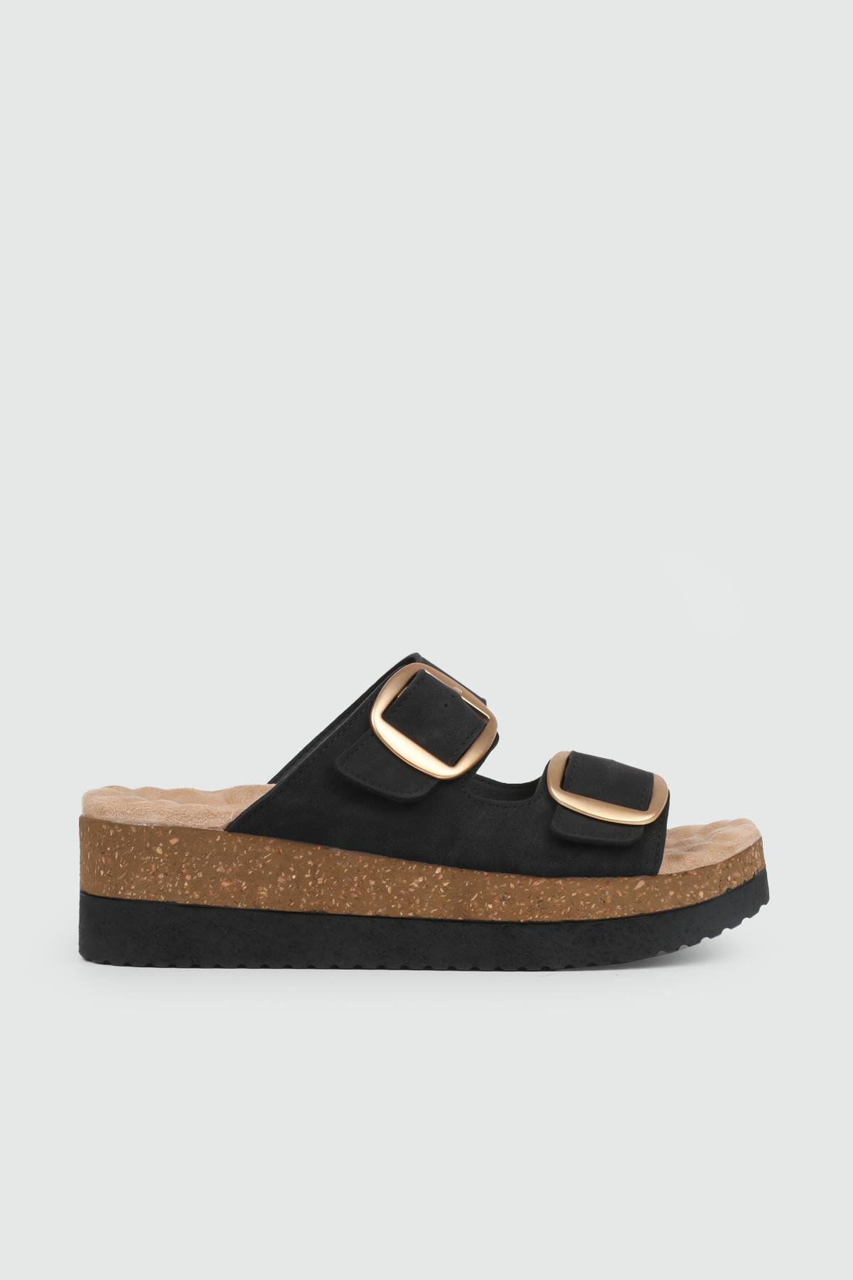 Ortopedik Rahat Taban Tokalı Siyah Kadın Terlik MUYA 35205 Kadın Ortopedik Terlik Muya MUYA 35205 ZEN PANTAİ