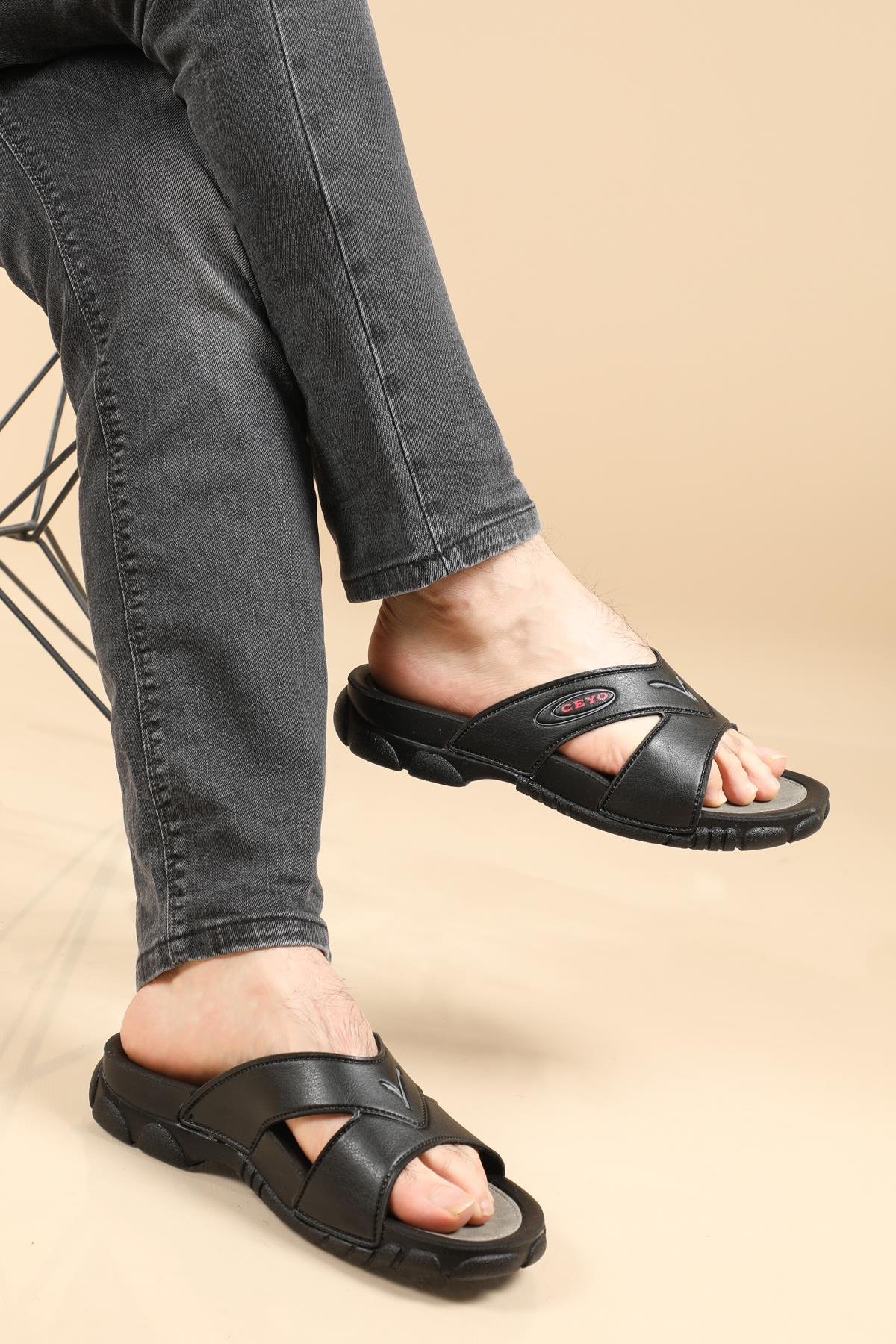 Ortopedik Sıyah Erkek Terlik 3200-1 Erkek Terlik Ceyo 2550498