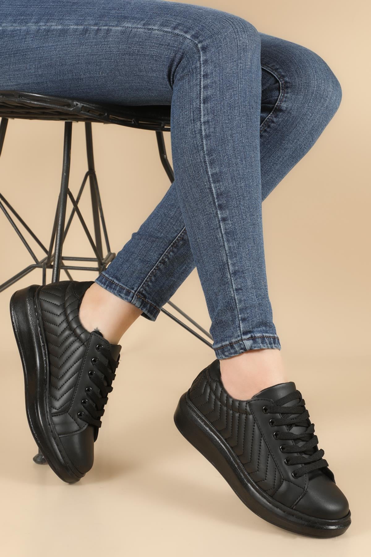 Ortopedik Siyah Siyah Kadın Spor Ayakkabı HELİX Kadın Sneaker Beınsteps BEİNSTEPS Ş-04 HELİX