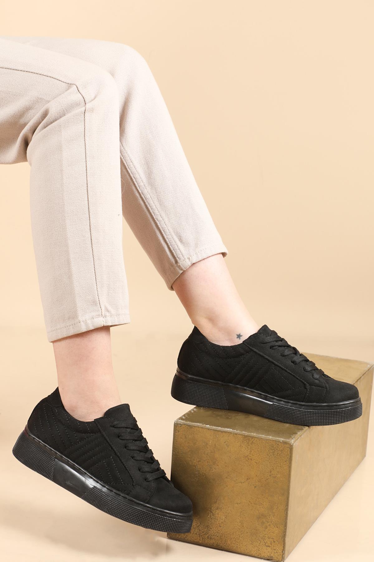Ortopedik Siyah Süet Kadın Spor Ayakkabı CROSS Kadın Sneaker Beınsteps BEİNSTEPS Ş-03 CROSS