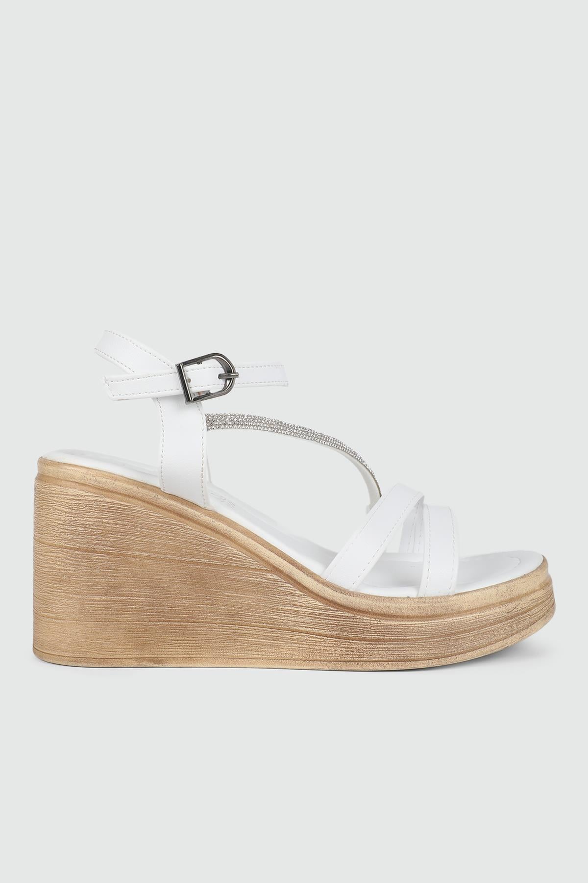 Platform Topuklu Beyaz Kadın Sandalet 503 Kadın Dolgu Topuklu Sandalet MyBella My Bella SP-503 Kadın 24Y