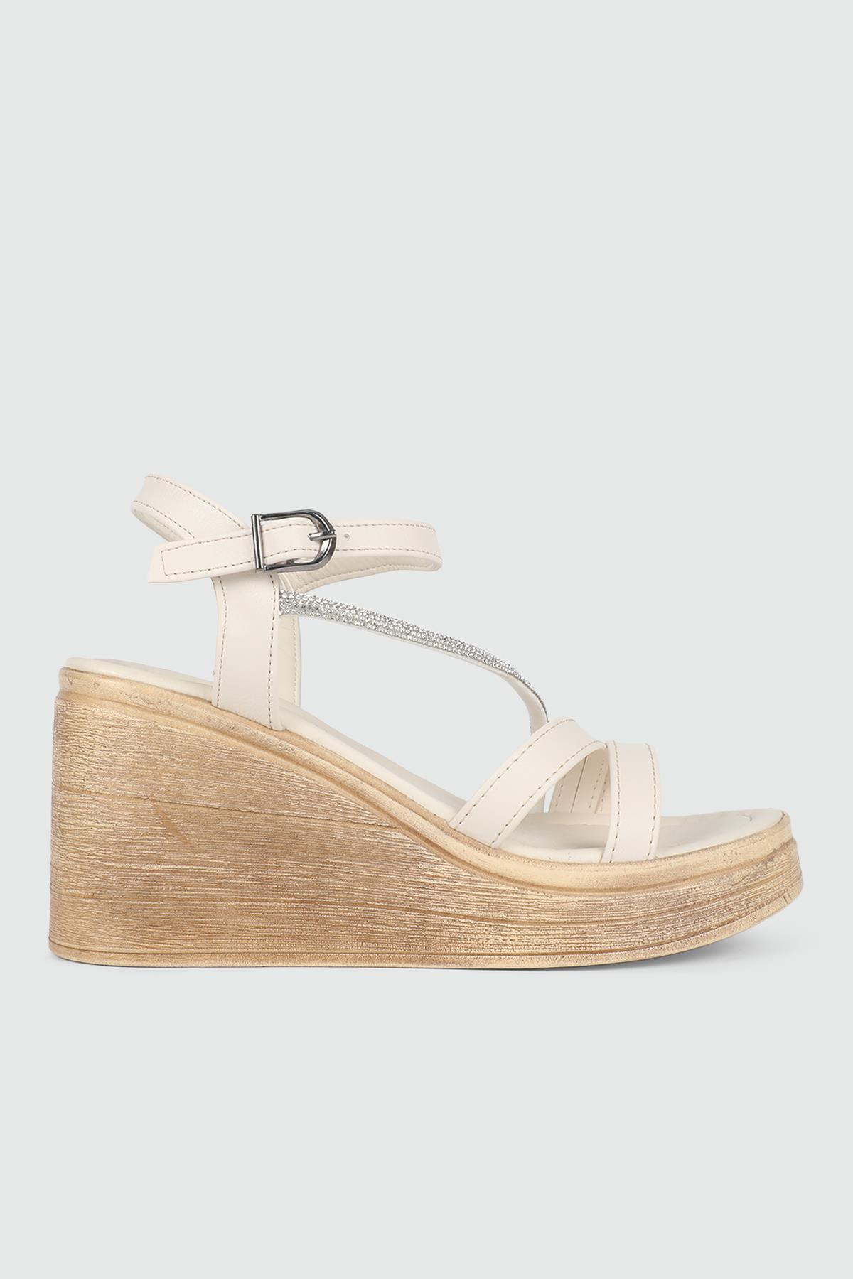 Platform Topuklu Krem Kadın Sandalet 503 Kadın Dolgu Topuklu Sandalet MyBella My Bella SP-503 Kadın 24Y