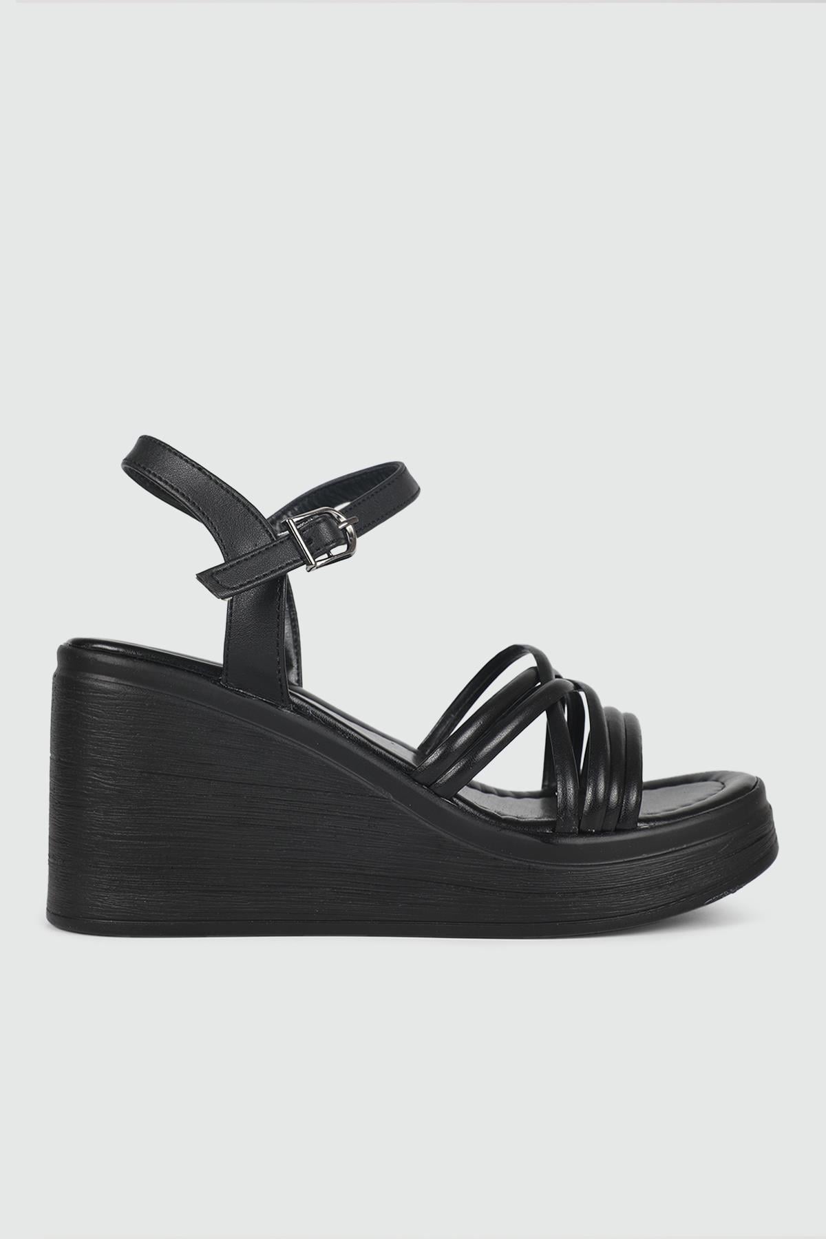 Platform Topuklu Siyah Kadın Sandalet 530 Kadın Dolgu Topuklu Sandalet MyBella My Bella SP-530 Kadın 24Y