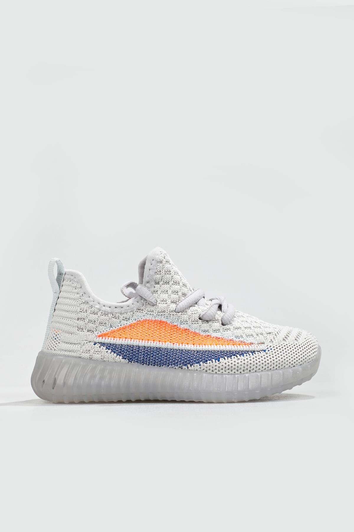 Rahat Cırtlı Gri Çocuk Spor Ayakkabı YEZZY Çocuk Günlük Spor Ayakkabı Cool COOL Yezzy Triko 22y