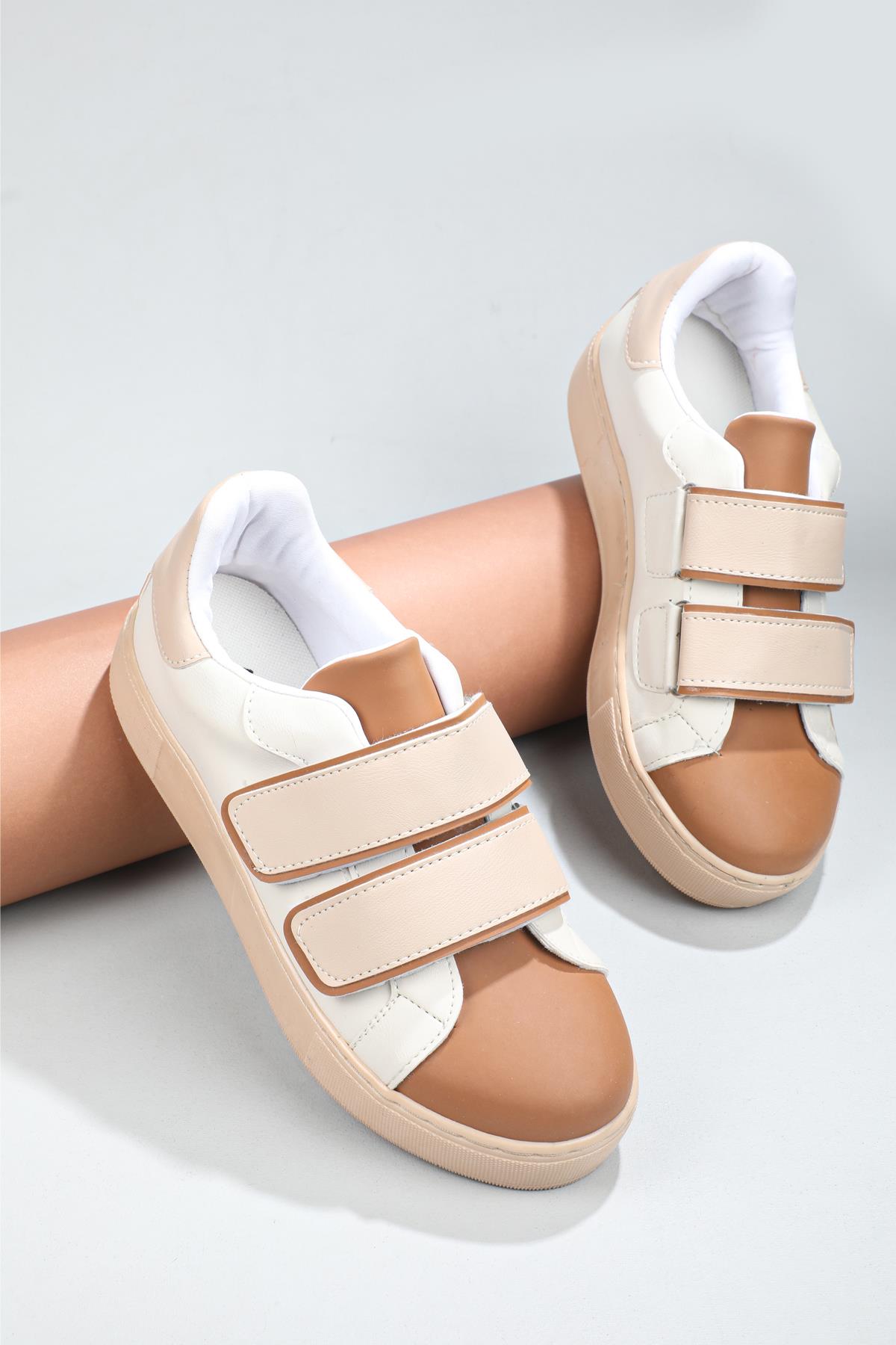 Rahat Cırtlı Kaymaz Taban Bej Kahve Kadın Spor Ayakkabı LOWCAROLİNE Kadın Sneaker Beınsteps Beinsteps Low Caroline 22K