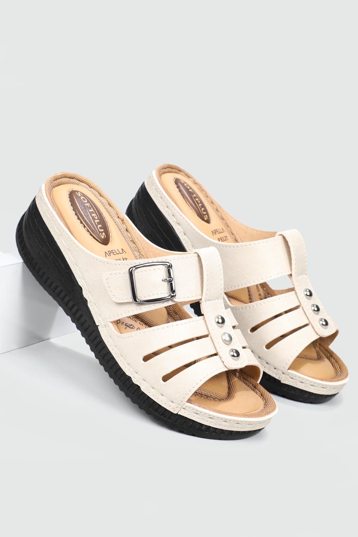 Rahat Comfort Bej Kadın Terlik 462-30 Kadın Ortopedik Terlik Apella APELLA 462-30 ZEN TEK TOKALI