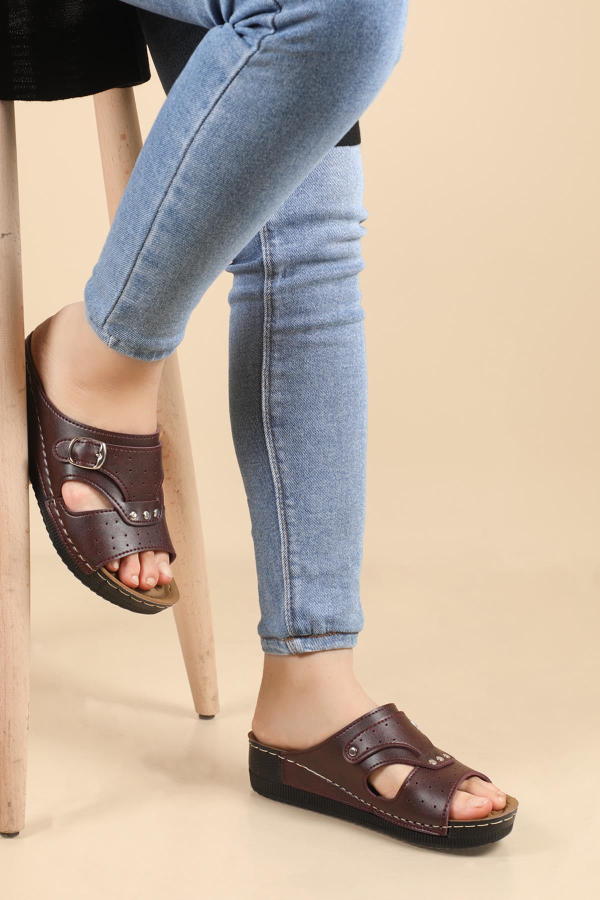 Rahat Comfort Bordo Kadın Terlik 459-37 Kadın Günlük Terlik Apella APELLA 459-37 ZEN SÜMBÜL TERLK