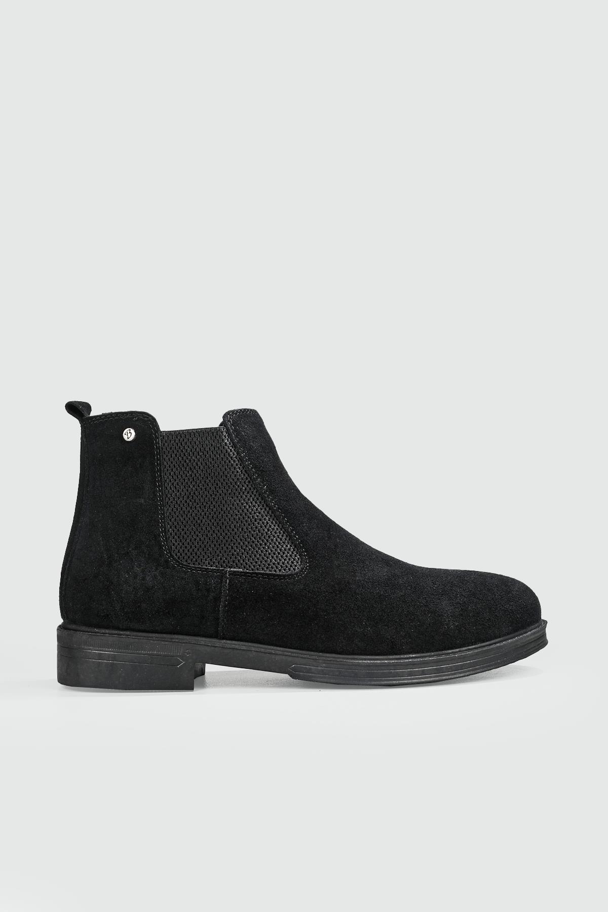 Rahat Hakiki Deri Lastikli Siyah Nubuk Erkek Bot 22K Erkek Günlük Confort Bot Wow Plus BOOTS 22K MER LIKRALI BOT