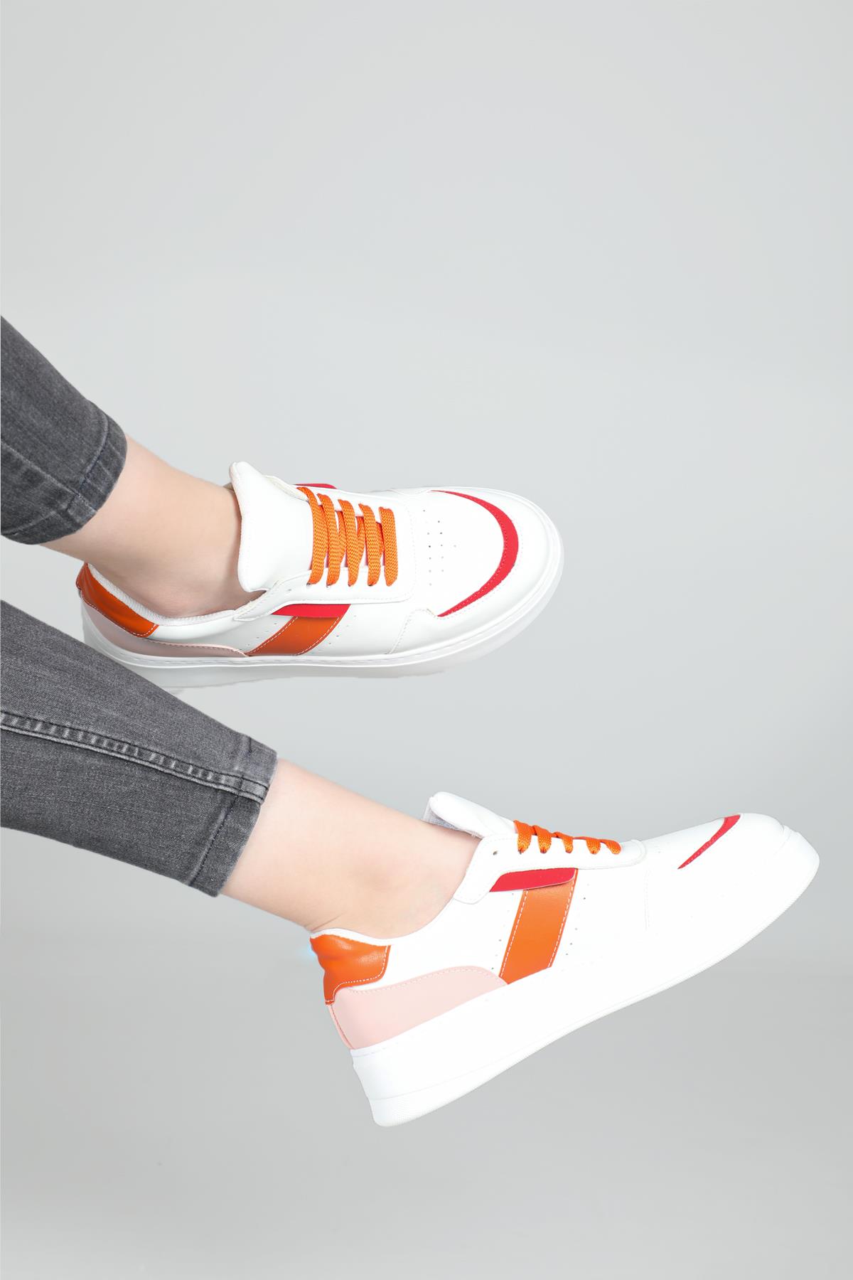 Rahat Nefes Alır Bağcıklı Beyaz Oranj Kadın Spor Ayakkabı LANARA Kadın Sneaker Beınsteps Beinsteps 3020 Lanara 22Y