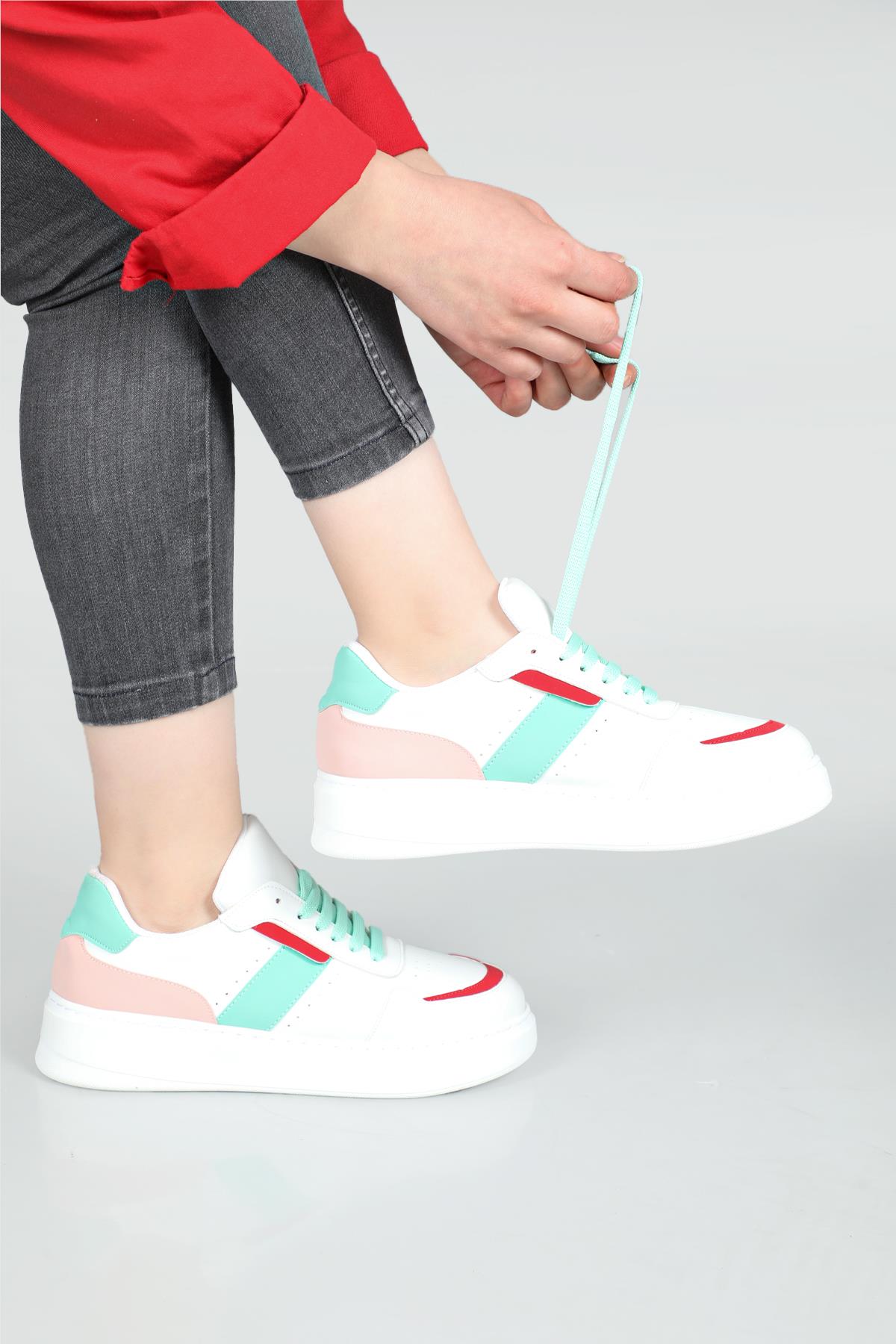 Rahat Nefes Alır Bağcıklı Byz Yeşil Kadın Spor Ayakkabı LANARA Kadın Sneaker Beınsteps Beinsteps 3020 Lanara 22Y