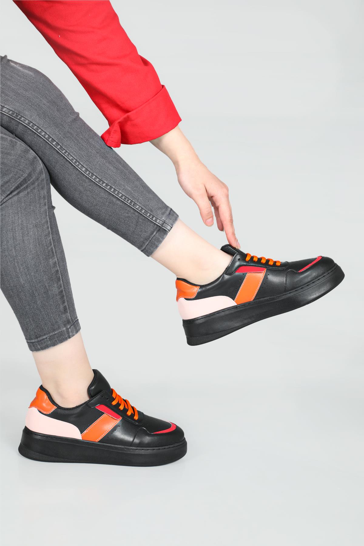 Rahat Nefes Alır Bağcıklı Siyah Oranj Kadın Spor Ayakkabı LANARA Kadın Sneaker Beınsteps Beinsteps 3020 Lanara 22Y