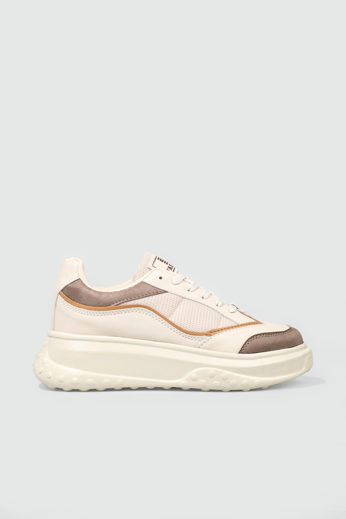 Rahat Nefes Alır Sneakers Bej Taba Kadın Spor Ayakkabı 153 Kadın Günlük Spor Ayakkabı Dark Step DARKSTEP 153 ZEN SPOR AYAK