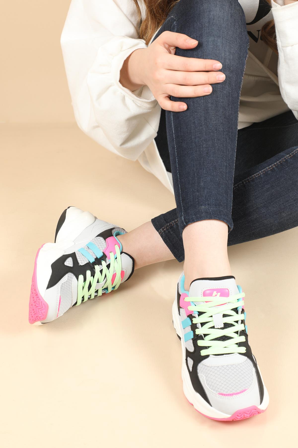 Rahat Nefes Alır Sneakers Gri Syh Kadın Spor Ayakkabı 20041 Kadın Günlük Spor Ayakkabı Hammer Jack HAMMER JACK 20041GAR
