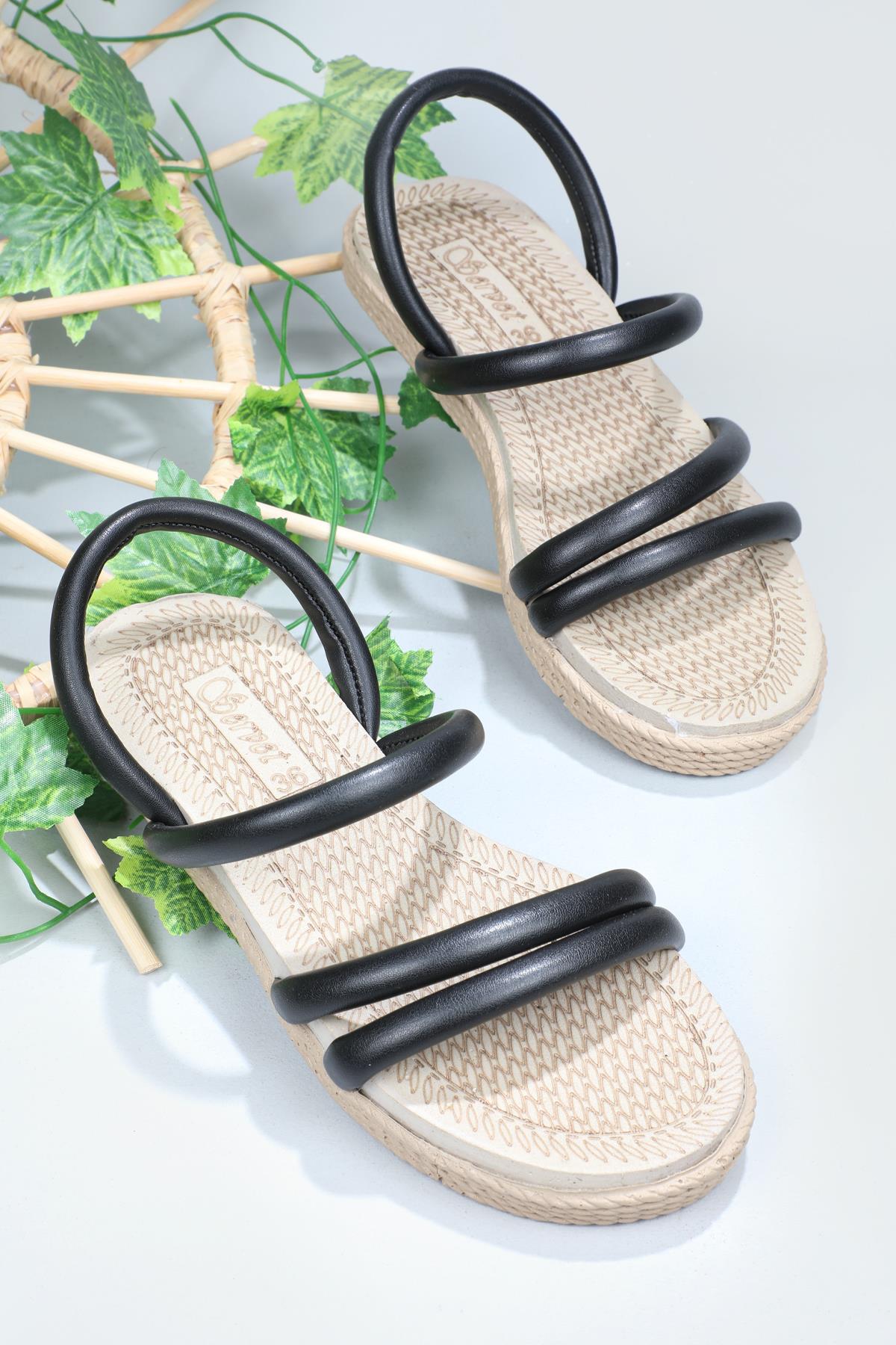 Rahat Taban Düz Siyah Kadın Sandalet S-22200 Kadın Düz Sandalet Carla Bella Carla Bella S-22200 22y