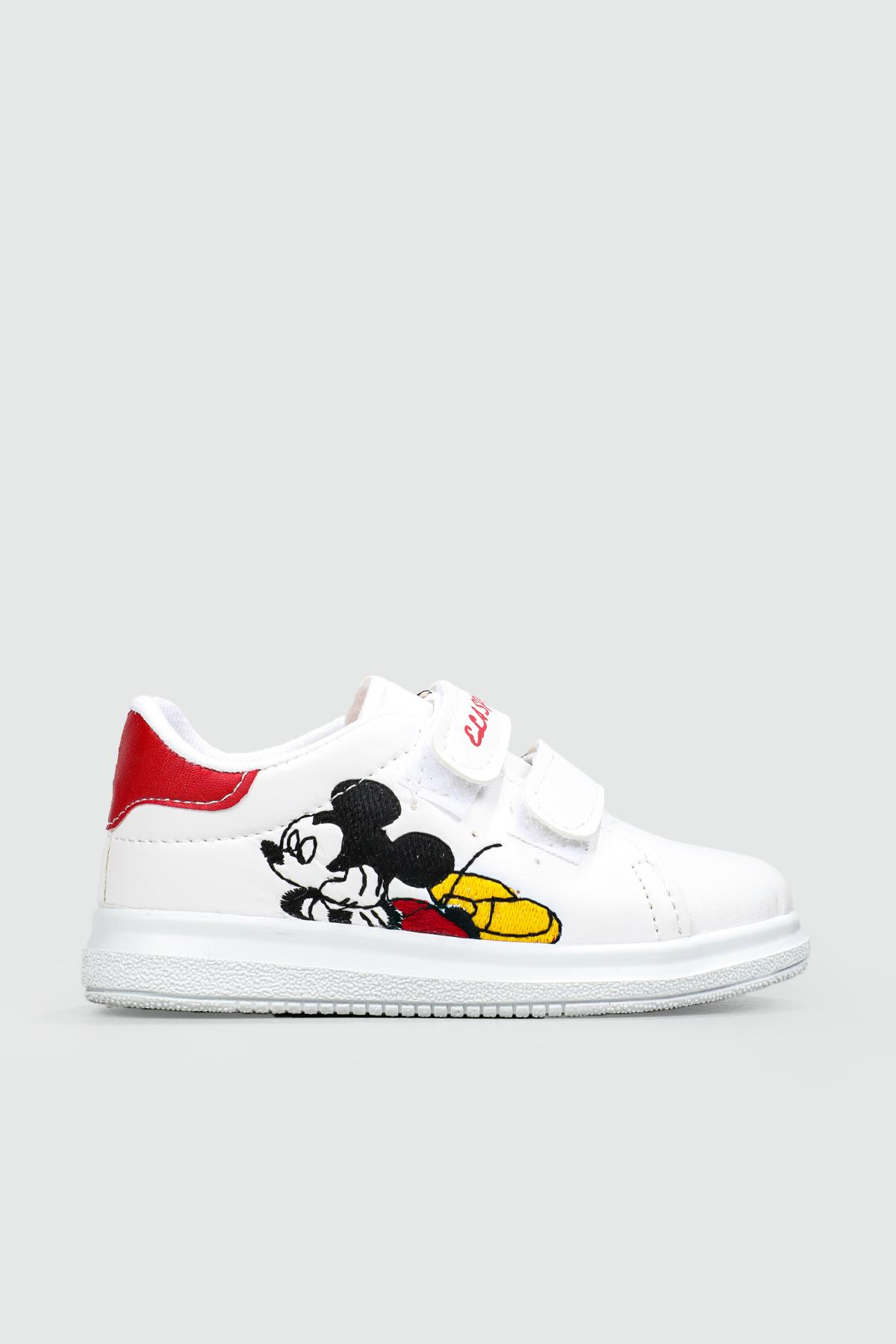 Resim Baskılı Cırtlı Beyaz Kırmızı Çocuk Spor Ayakkabı RESİMLİ Çocuk Sneaker Beınsteps Beinsteps Resimli Çocuk Spor