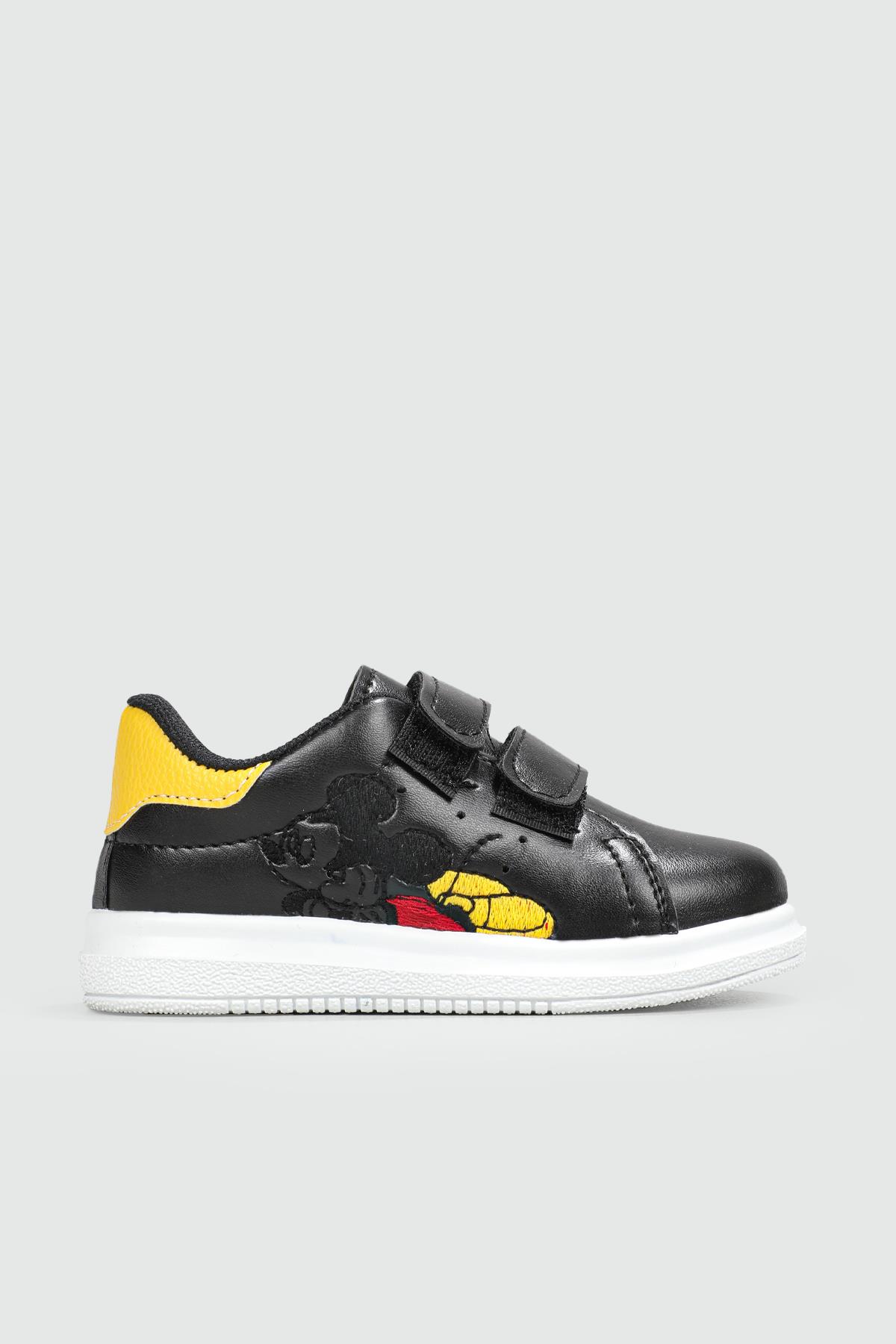 Resim Baskılı Cırtlı Siyah Sarı Çocuk Spor Ayakkabı RESİMLİ Çocuk Sneaker Beınsteps Beinsteps Resimli Çocuk Spor