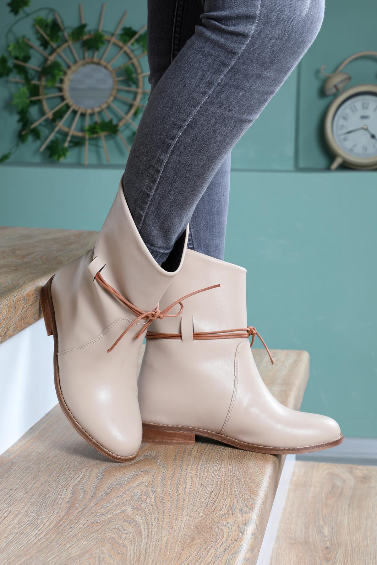 Retro Yarım Kovboy Çizme Nut Kadın Bot 02-02 Kadın Çizme FELES FELES 02-02 Kadın Çizme