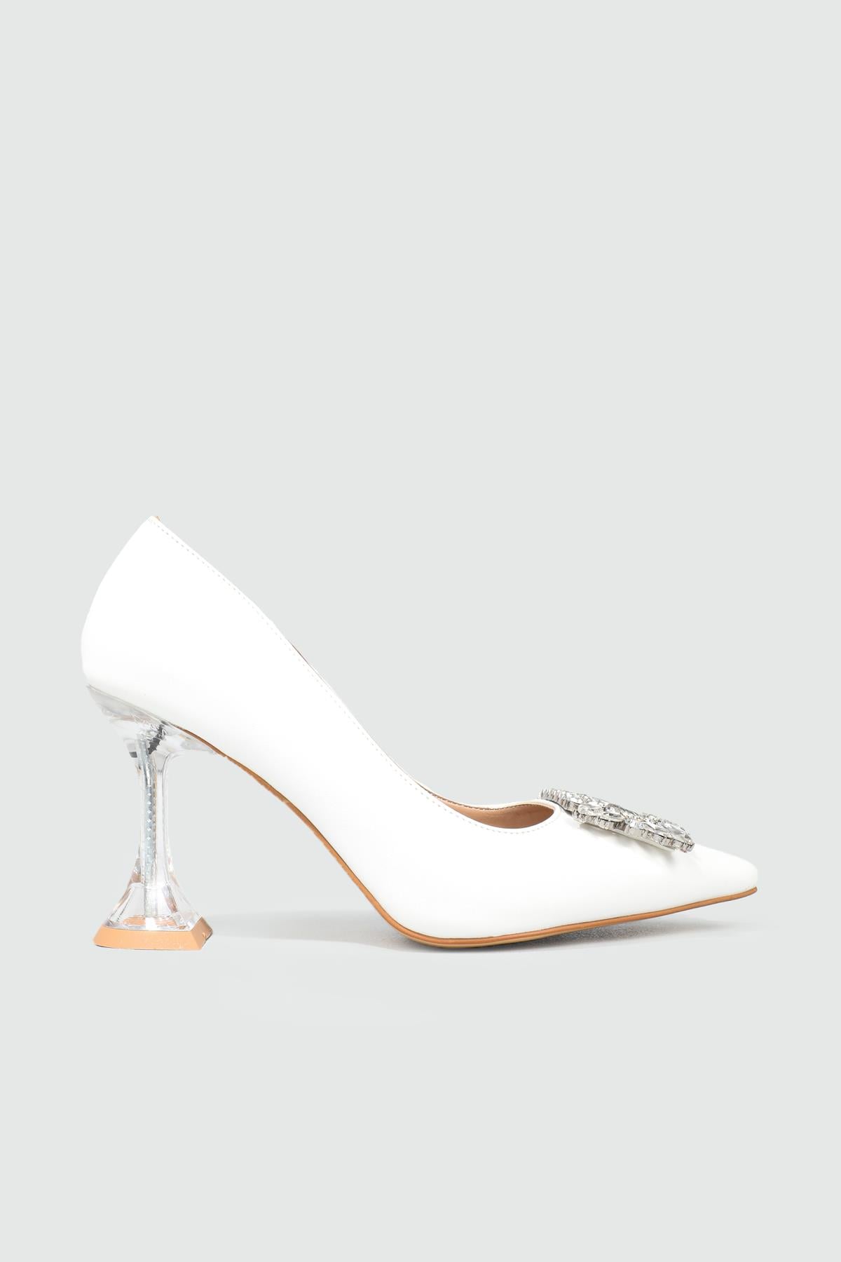 Şeffaf 9 cm Topuk Tokalı Beyaz Kadın Ayakkabı EM-501 Kadın Stiletto Carla Bella MY BELLA EM-501 Stiletto 22Y