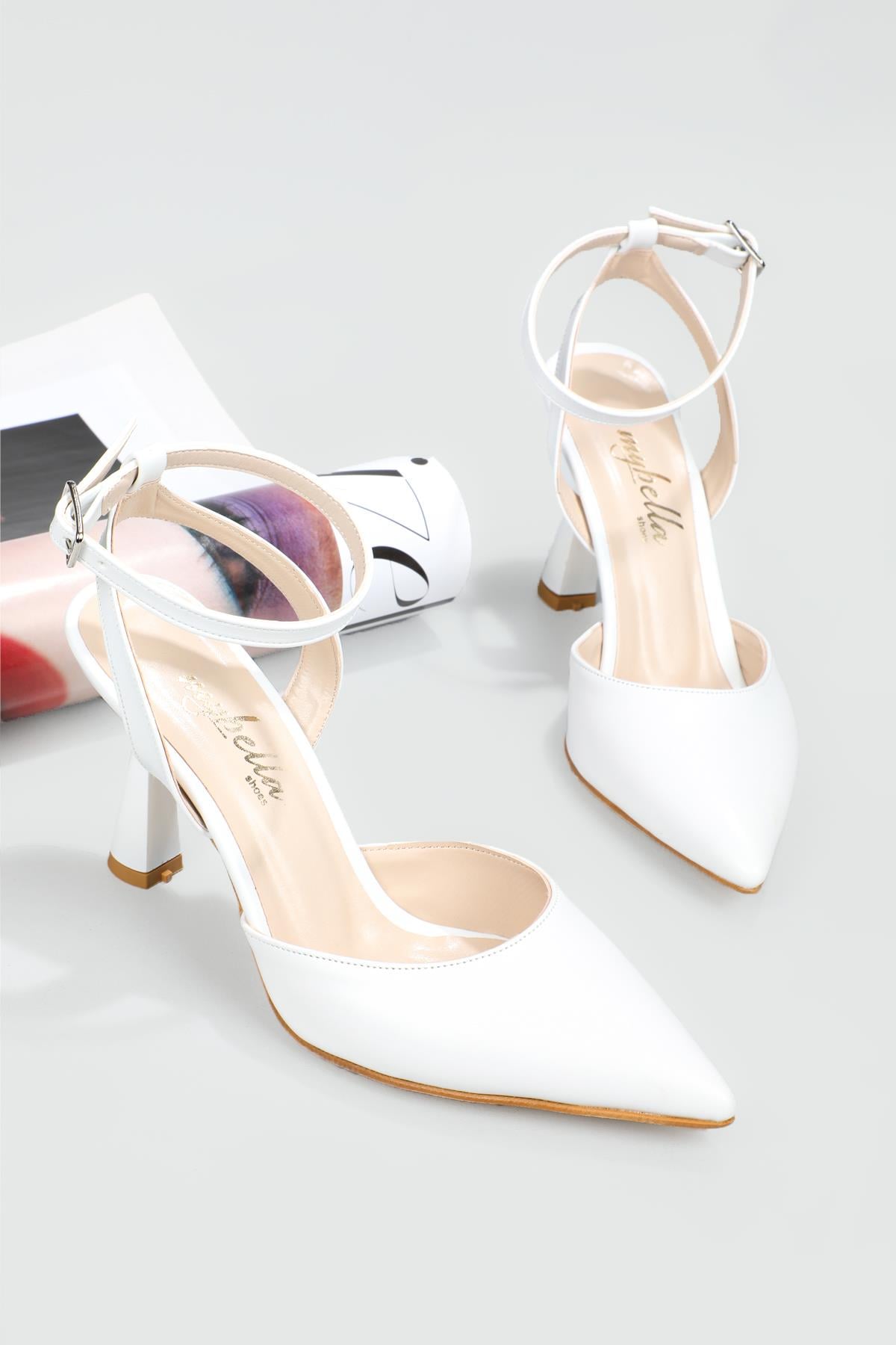 Sivri Burun 7 Cm Kadeh Topuklu Stiletto Beyaz Kadın Ayakkabı Ç-002 Kadın Stiletto Carla Bella My Bella Ç-002 22Y