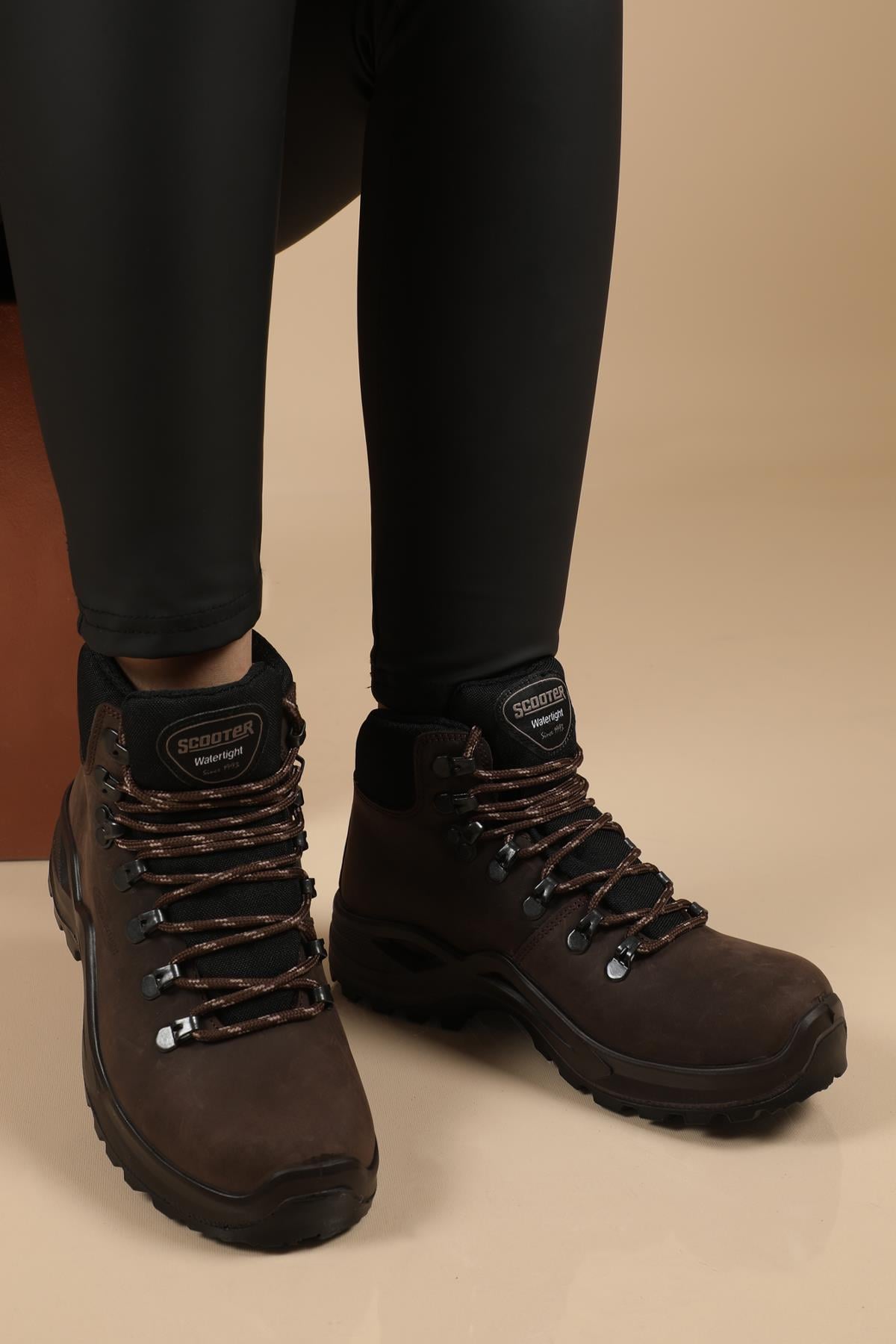 Su Geçirmez Crazy K.Kahve Unisex Bot 1221 Unisex Günlük Confort Bot Scooter SCOOTER 1221