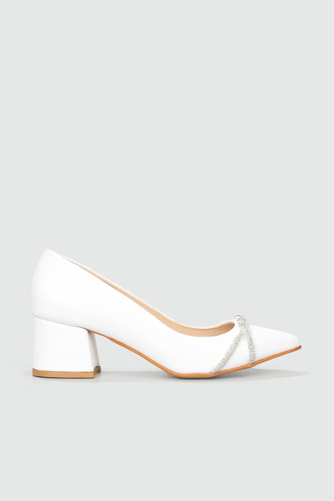 Taşlı 5 Cm Topuklu Günlük Beyaz Kadın Ayakkabı KD-618-1 Kadın Yüksek Topuklu Carla Bella My Bella KD-618-1 Stiletto