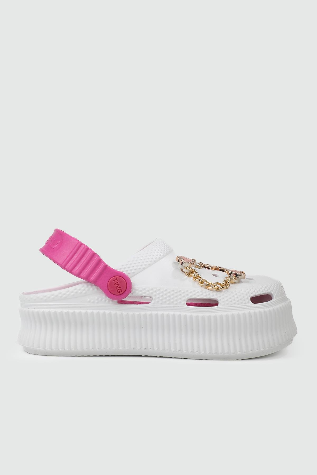 Taşlı Beyaz Kadın Terlik TW312 Kadın Günlük Terlik Twingo TWİNGO 312 Taşlı 24Y