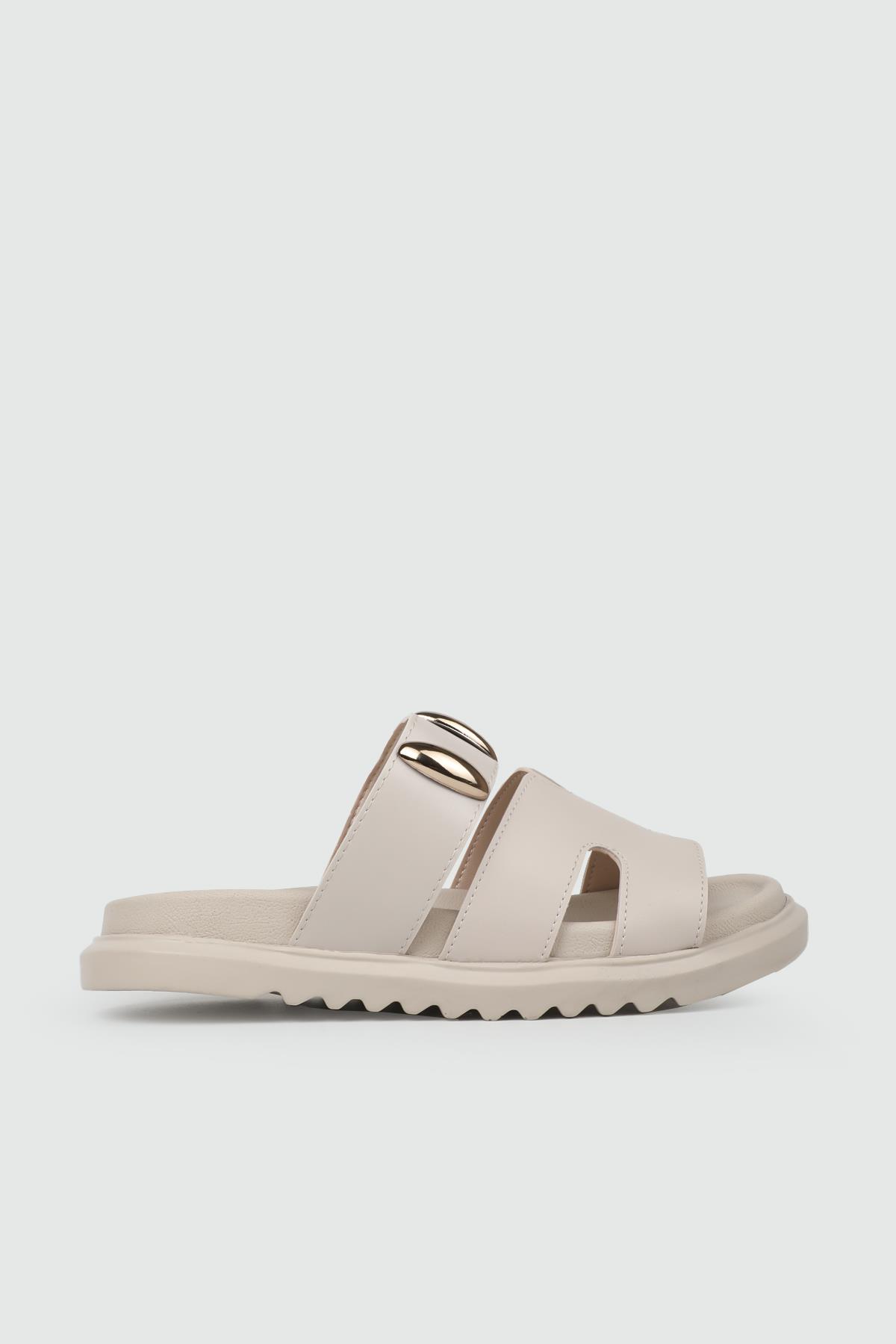 Tokalı Üç Biyeli Ten Kadın Terlik NR-503 Kadın Günlük Terlik MyBella MY BELLA NR-503 Kadın 25Y