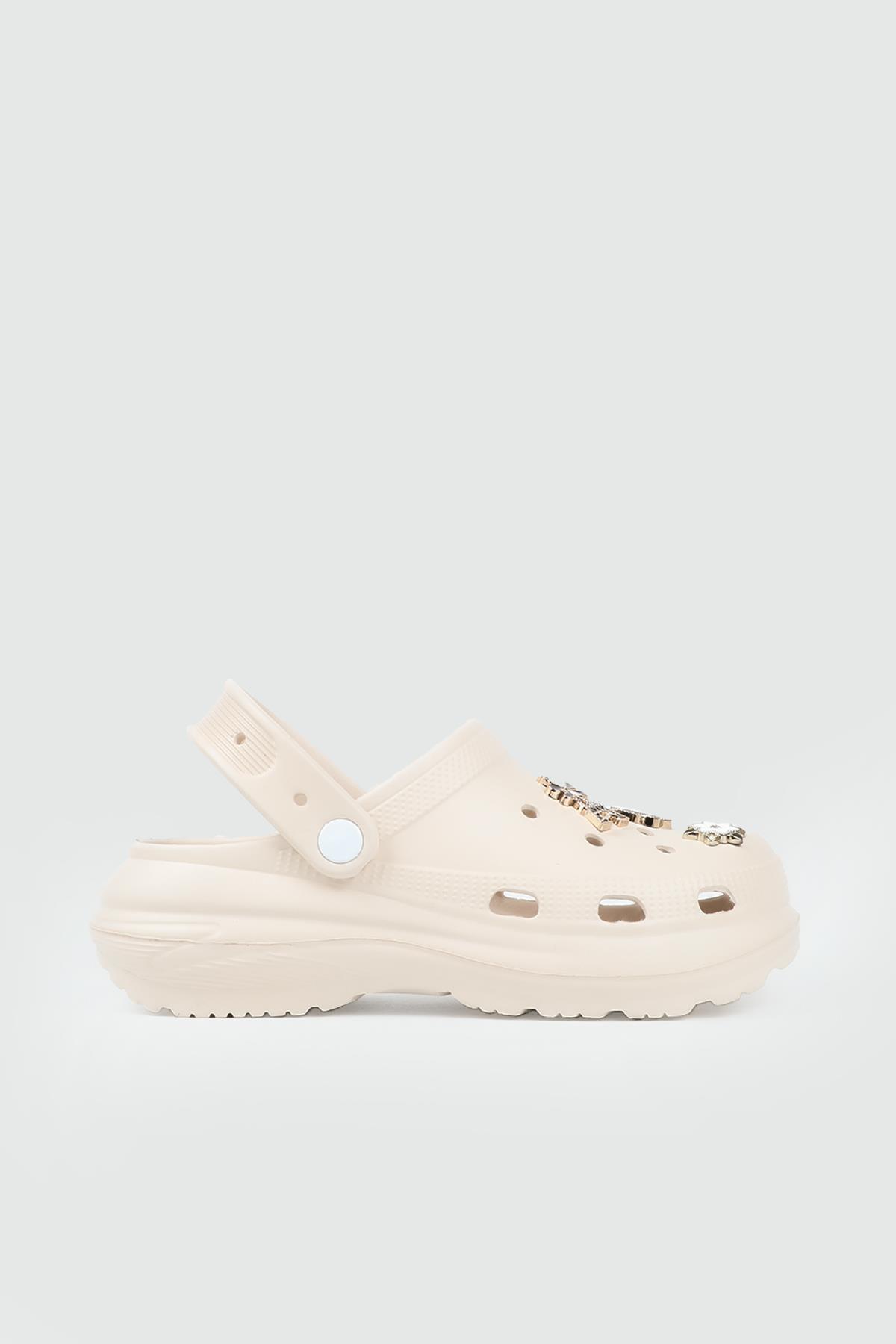 Tokalı Yüksek Taban Ekru Günlük Rahat TWİNGO 210 Kadın Crocs Terlik Twingo TWİNGO 25Y 210 GAR TAŞLI