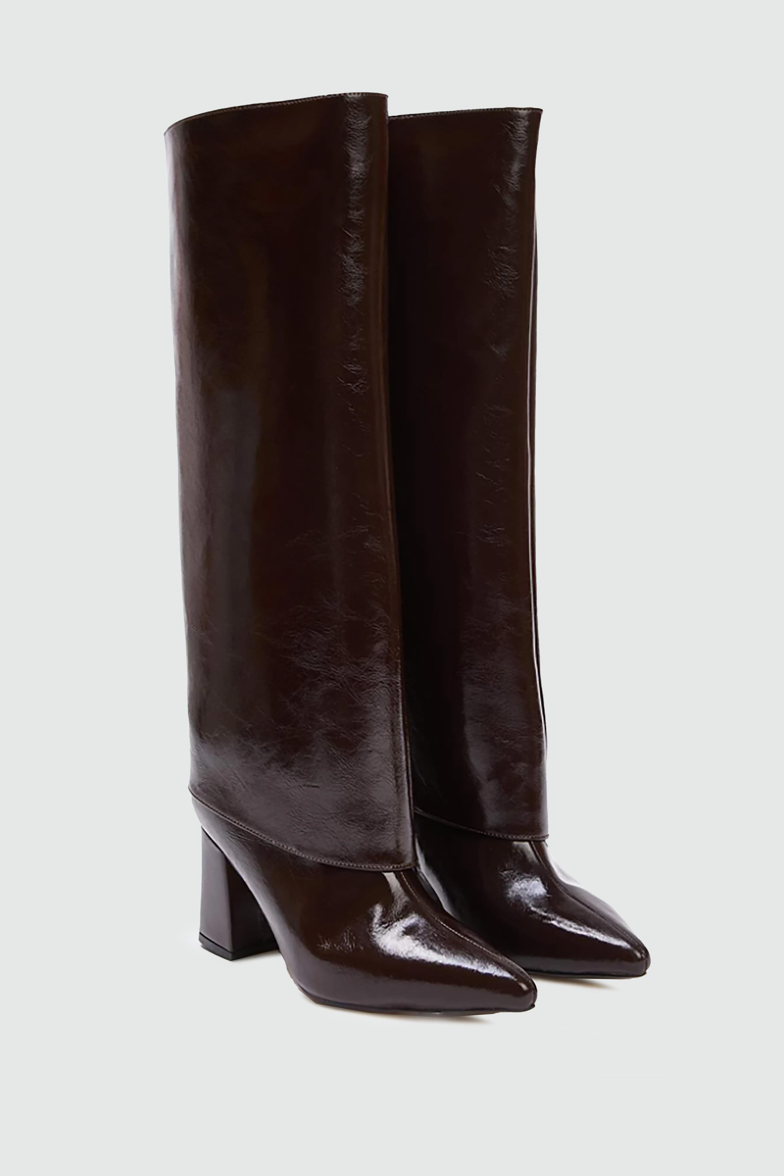 Topuklu Fermuarlı Kahve Kırışık Rugan Ergenomik Kadın Çizme My Bella AMS-500 Kadın Günlük Conford Bot MY BELLA My Bella AMS-501 Kadın 25K