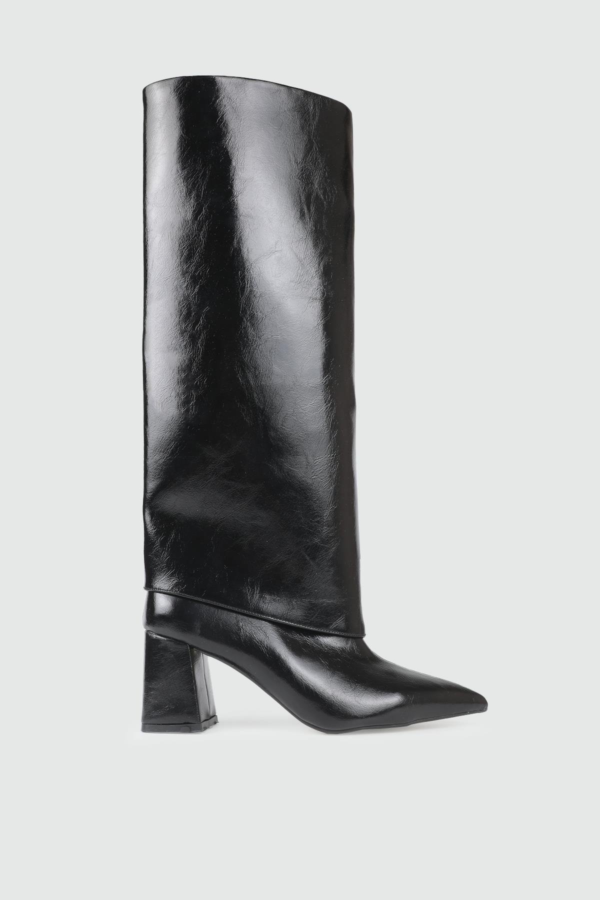 Topuklu Fermuarlı Siyah Kırışık Rugan Ergenomik Kadın Çizme My Bella AMS-500 Kadın Günlük Conford Bot MY BELLA My Bella AMS-501 Kadın 25K