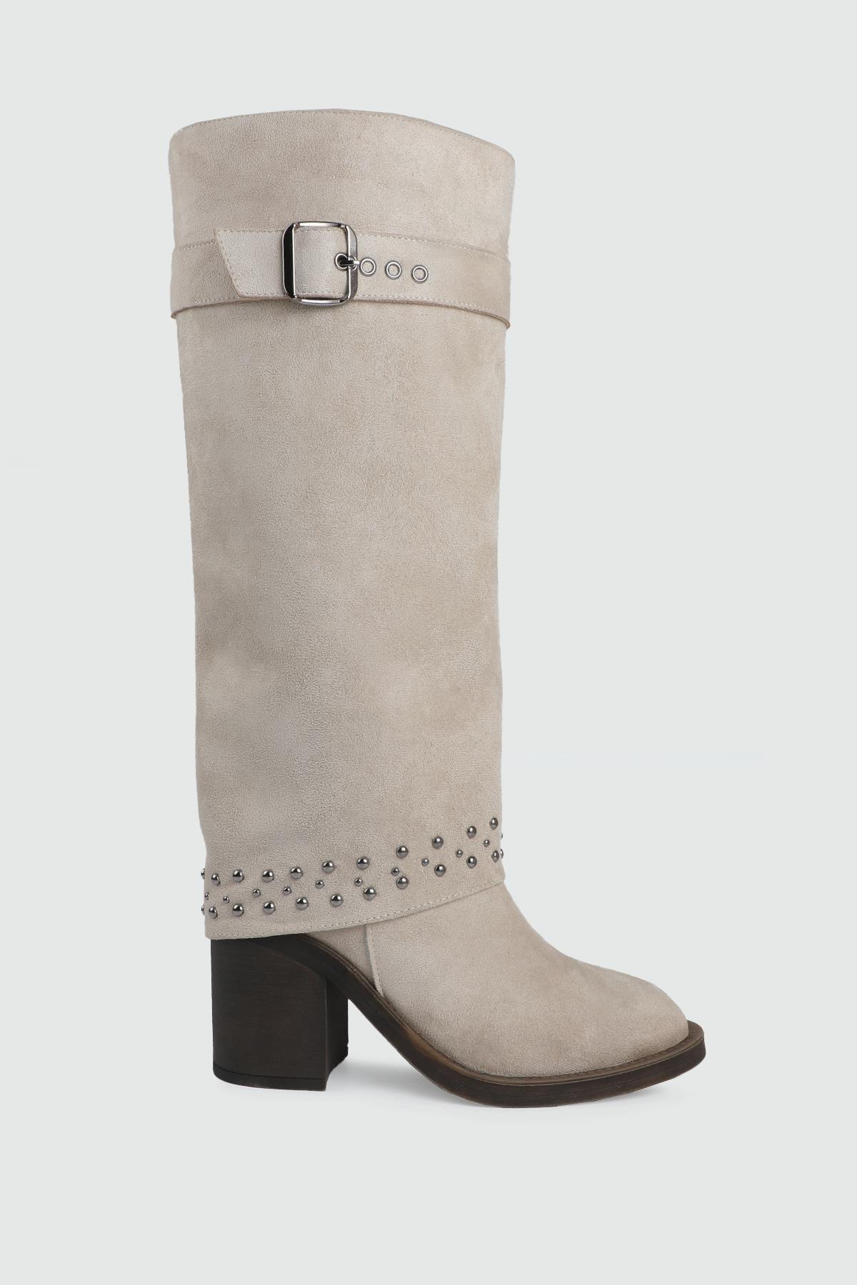 Troklu Fermuarlı Uzun Bej Süet Kemer Detaylı Kadın Çizme My Bella GK-801 Kadın Çizme MY BELLA My Bella GK-801 Kadın 25K