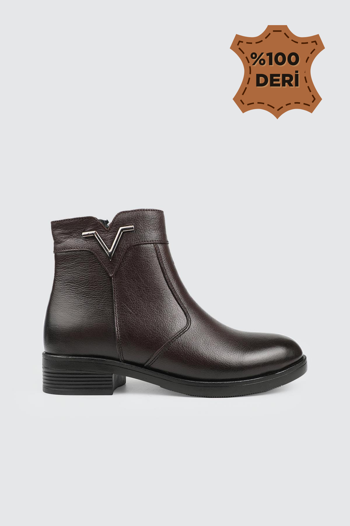 V Toka Kadın Deri Bot Kahve King Günlük Alçak Topuk Fermuarlı Kadın Bot MY BELLA 025-013 Kadın Günlük Conford Bot MyBella MY BELLA 025-013 Kadın 25K