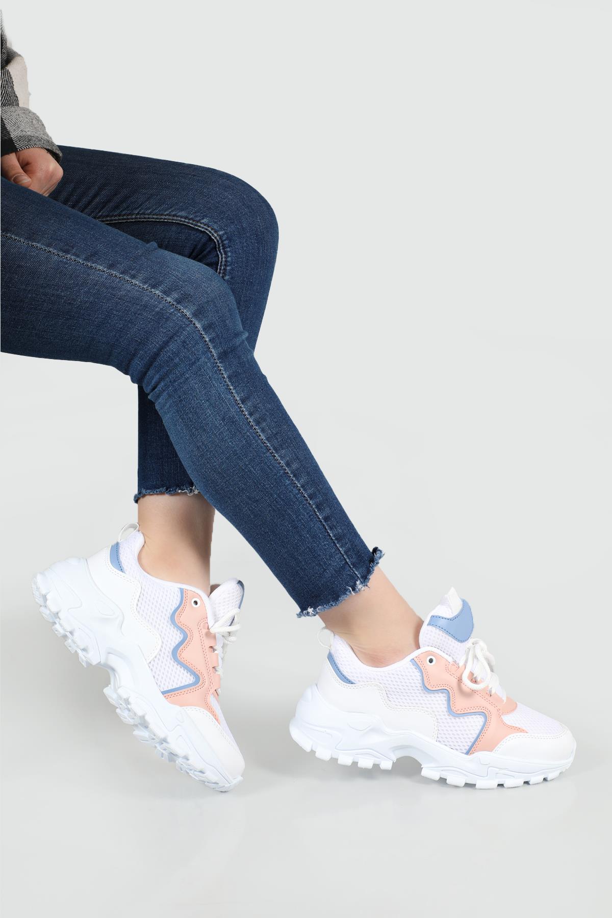 Yüksek Tabanlı Rahat Nefes Alır Beyaz Pudra Kadın Spor Ayakkabı Z-02 Kadın Sneaker Beınsteps Beinsteps Z-02 Anoraklı 22Y