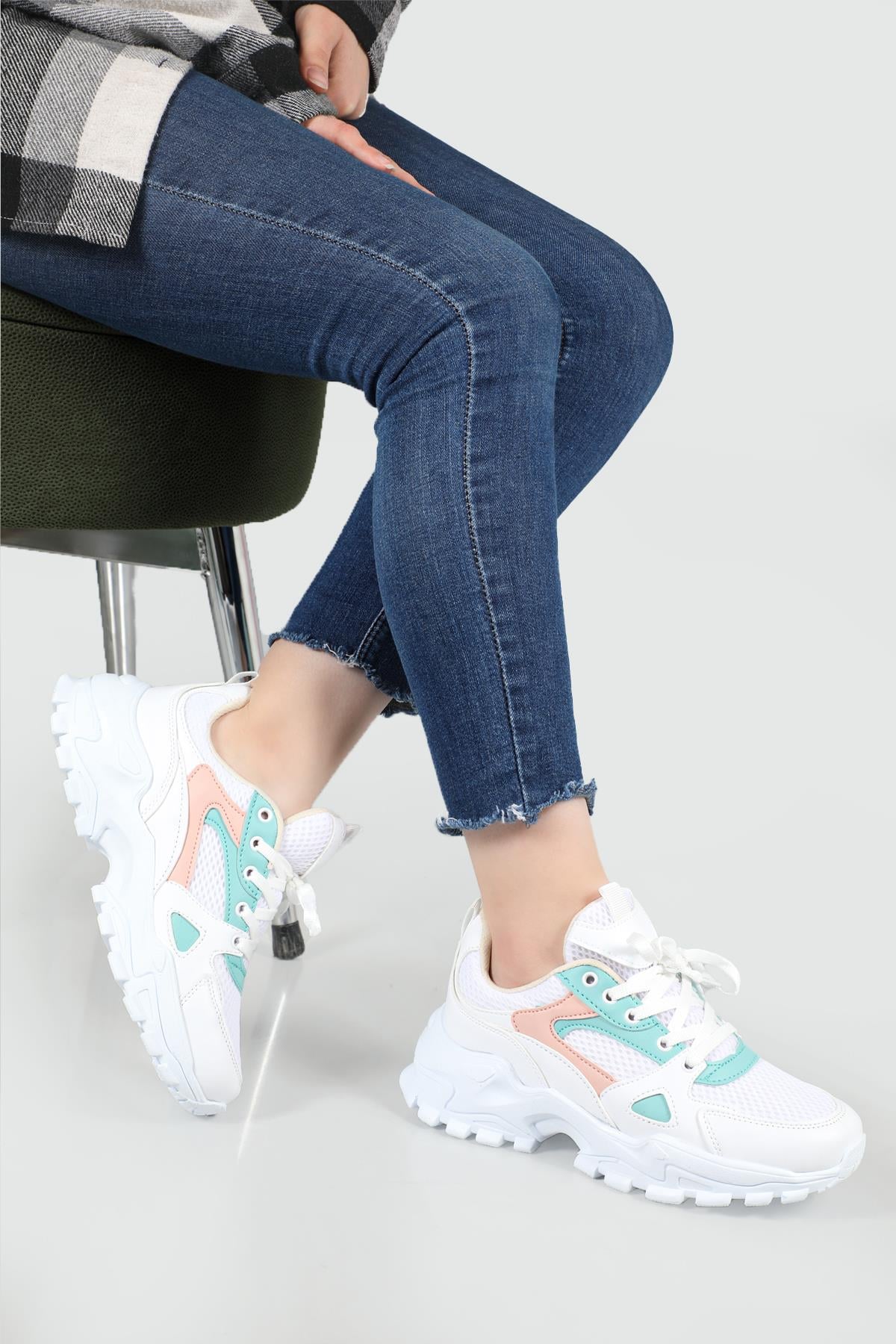 Yüksek Tabanlı Rahat Nefes Alır Beyaz Yeşil Kadın Spor Ayakkabı Z-03 Kadın Sneaker Beınsteps Beinsteps Z-03 22y