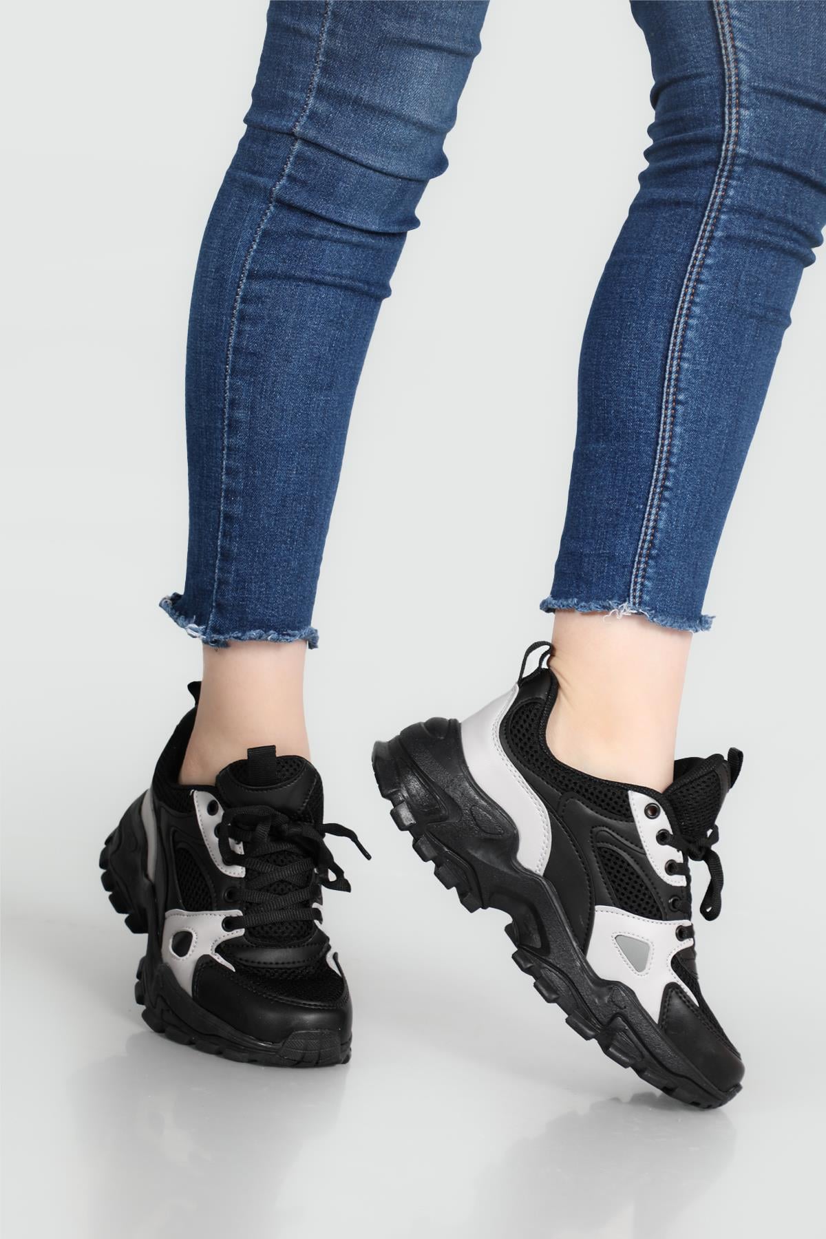 Yüksek Tabanlı Rahat Nefes Alır Siyah Gri Kadın Spor Ayakkabı Z-03 Kadın Sneaker Beınsteps Beinsteps Z-03 22y