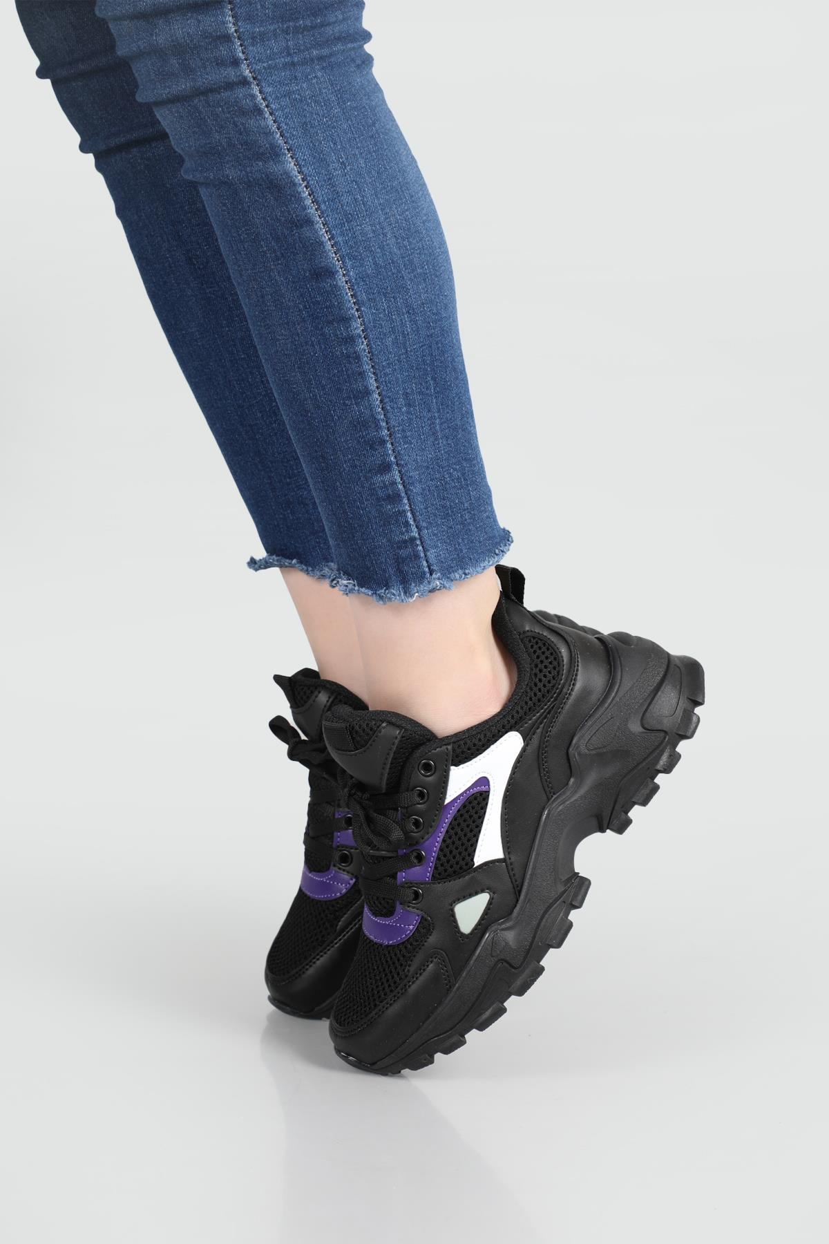 Yüksek Tabanlı Rahat Nefes Alır Siyah Mor Kadın Spor Ayakkabı Z-03 Kadın Sneaker Beınsteps Beinsteps Z-03 22y