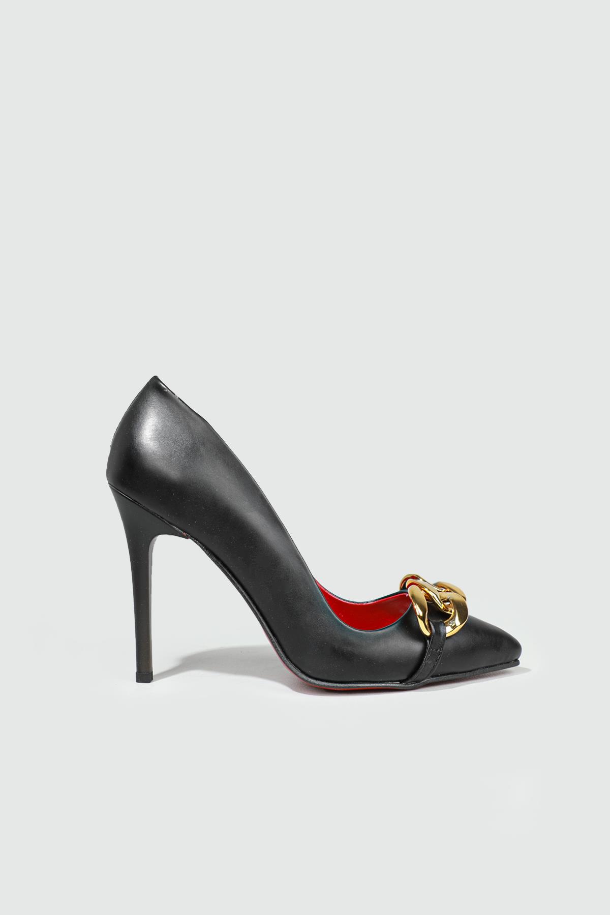 Yüksek Topuklu Zincirli Siyah Kadın Ayakkabı SH-7000 Kadın Yüksek Topuklu Carla Bella Carla Bella SH-7000 Stiletto