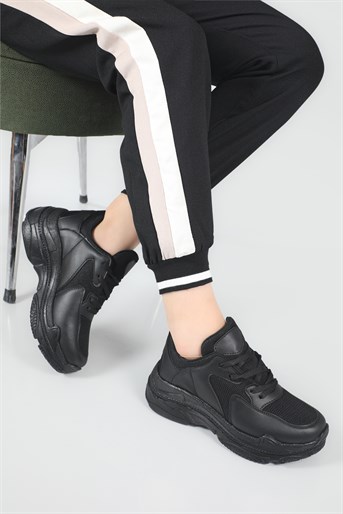 Nefes Alır Kalın Taban Bağcıklı Sıyah Kadın Spor Ayakkabı Ş-10 Kadın Sneaker Beınsteps 185315580