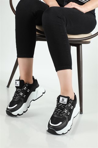 Dark Step Nefes Alır Rahat Siyah Beyaz Kadın Spor Ayakkabı 142