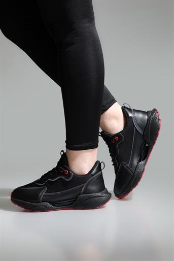 Yüksek Tabanlı Rahat Nefes Alır Siyah Kırmızı Kadın Spor Ayakkabı 181 Kadın Günlük Spor Ayakkabı FLET FLET 181 Spor 23Y
