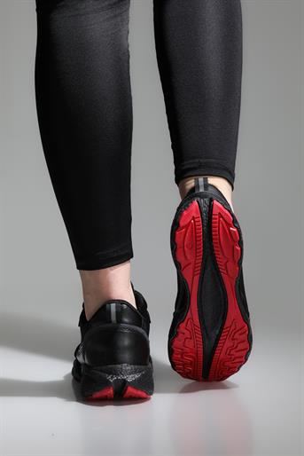 Yüksek Tabanlı Rahat Nefes Alır Siyah Kırmızı Kadın Spor Ayakkabı 181 Kadın Günlük Spor Ayakkabı FLET FLET 181 Spor 23Y